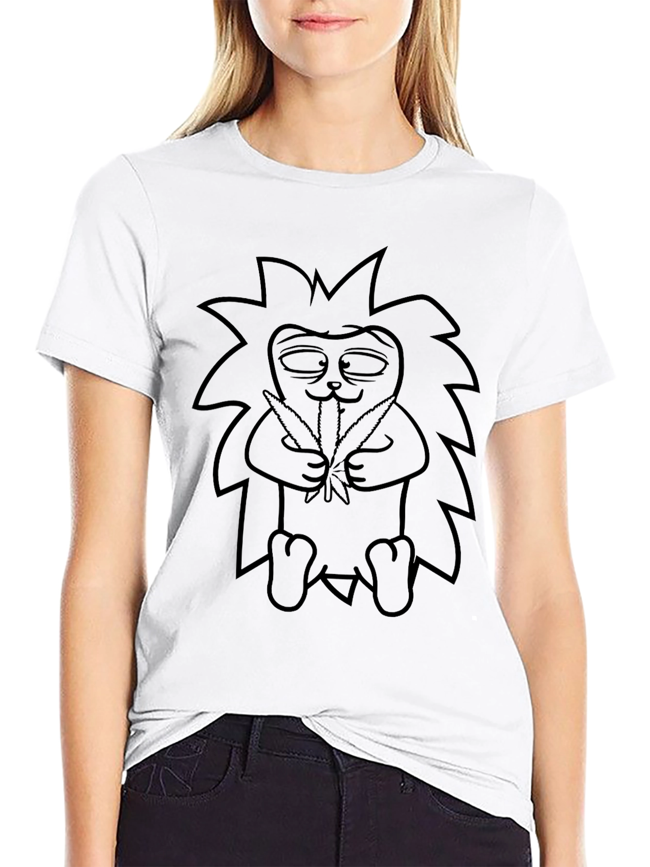 Cool Hedgehog Holding Leaves Graphic Black Tee