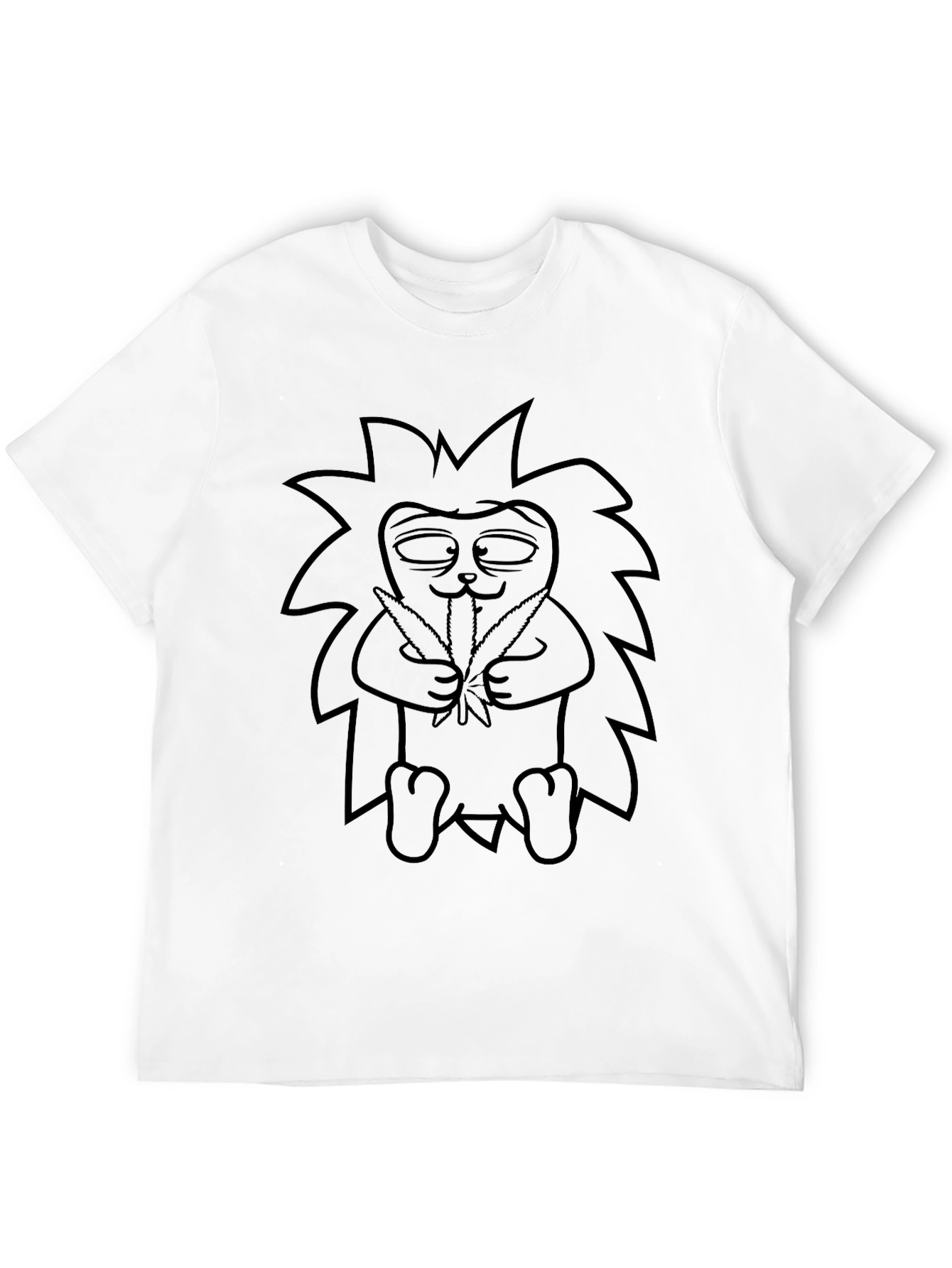 Cool Hedgehog Holding Leaves Graphic Black Tee