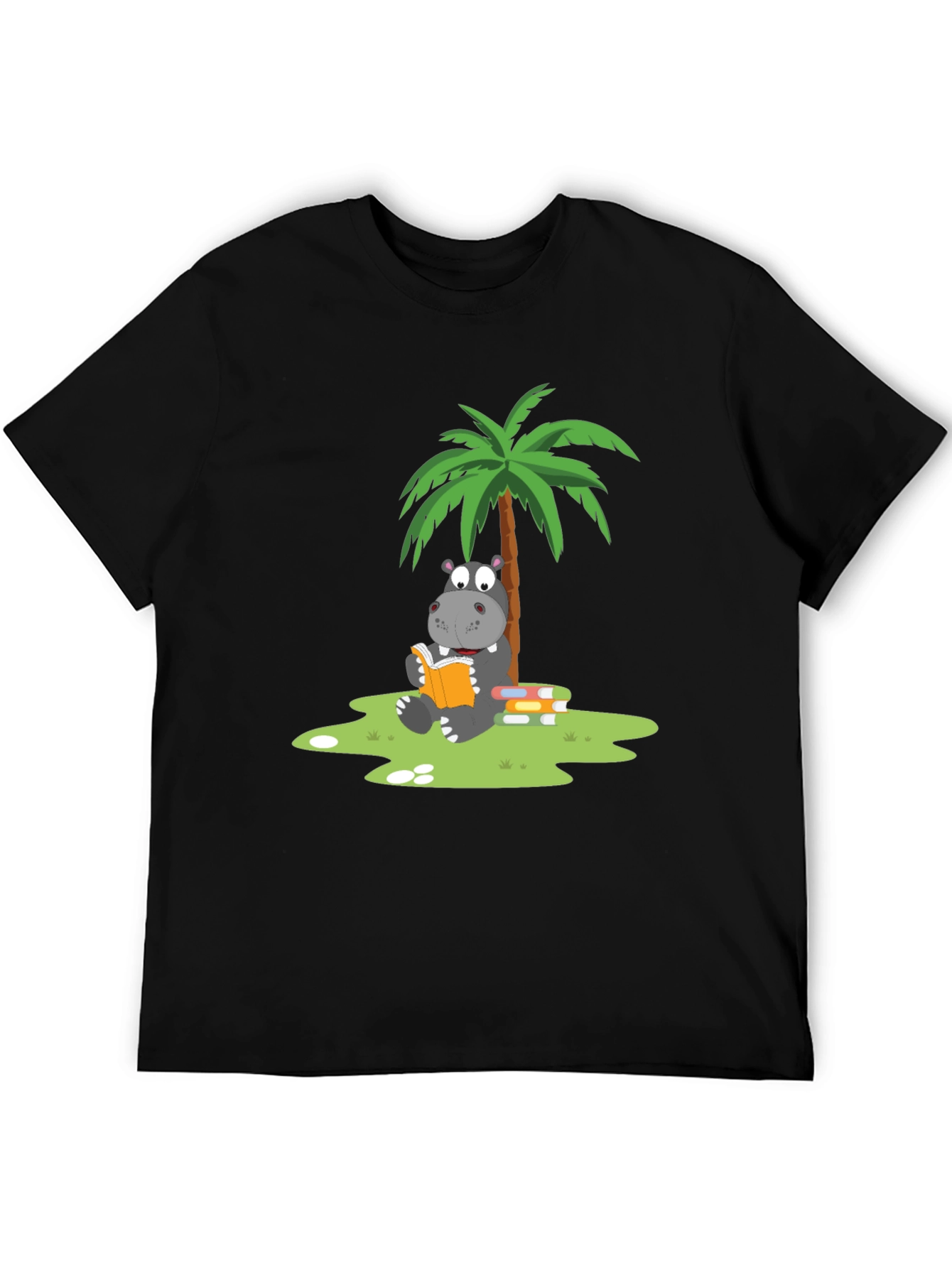 Hippo Reading Under Palm Tree Graphic Tee