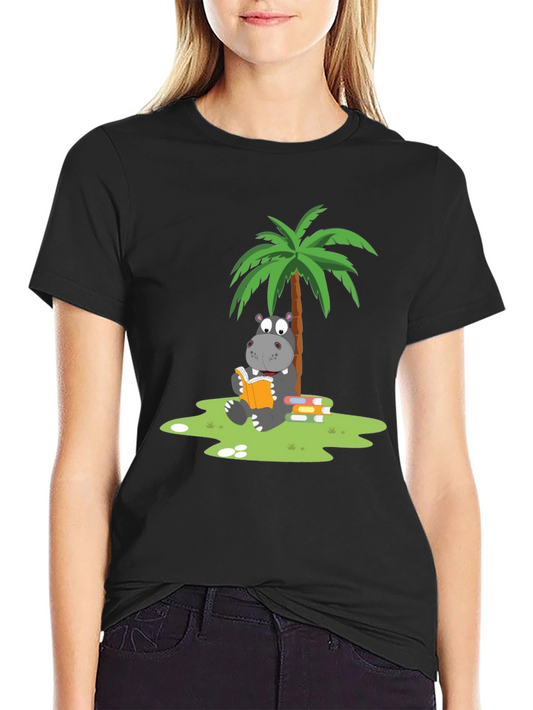Hippo Reading Under Palm Tree Graphic Tee