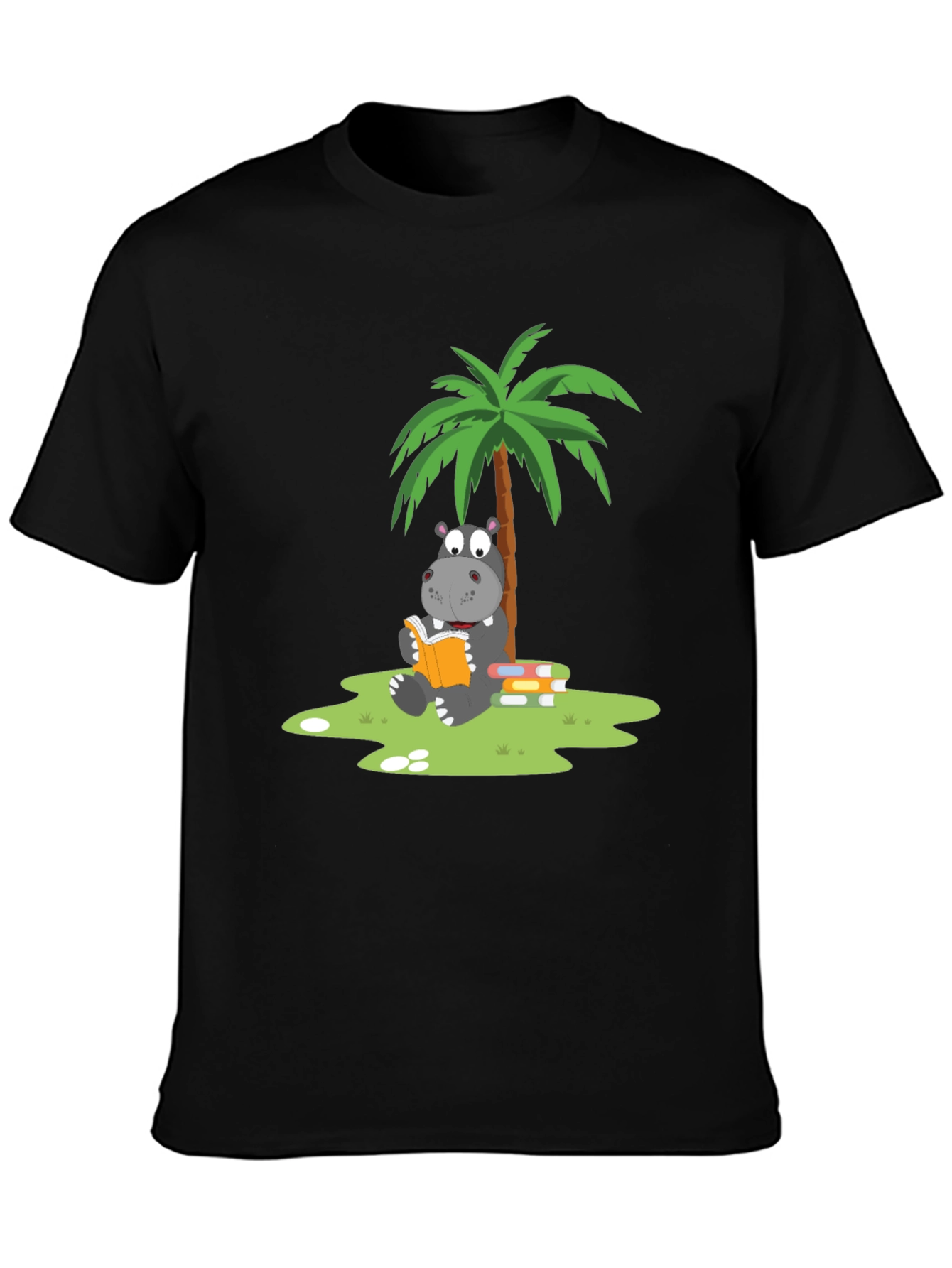 Hippo Reading Under Palm Tree Graphic Tee