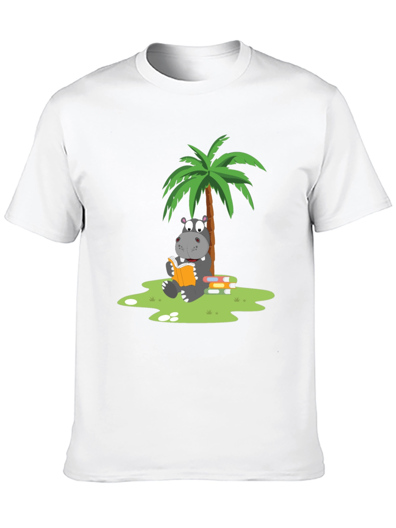 Hippo Reading Under Palm Tree Graphic Tee