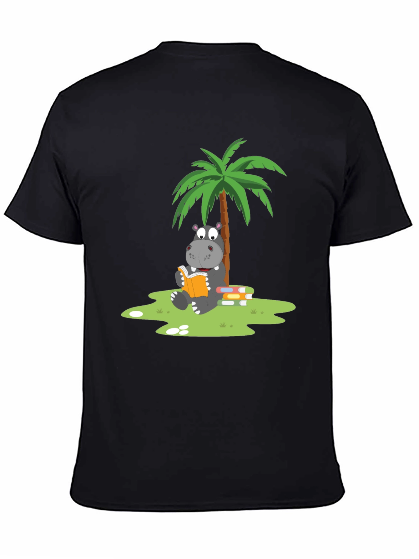 Hippo Reading Under Palm Tree Graphic Tee