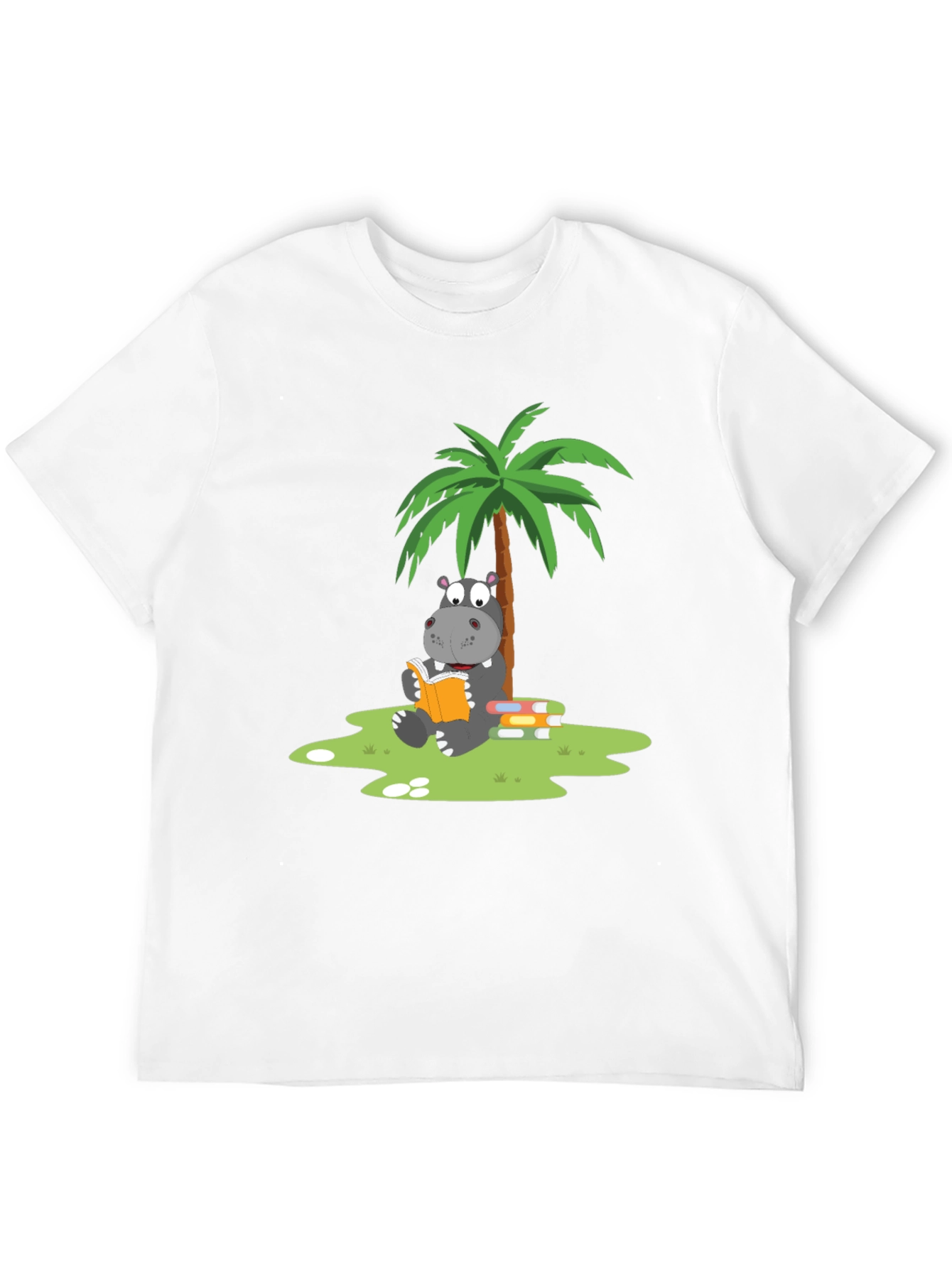 Hippo Reading Under Palm Tree Graphic Tee