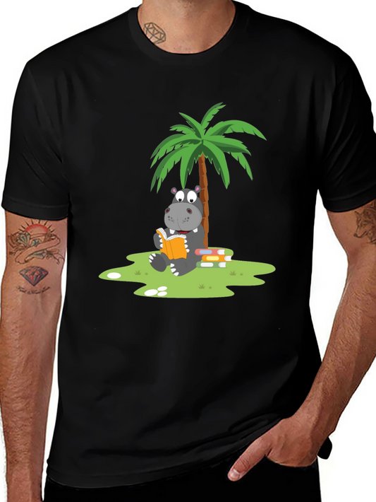 Hippo Reading Under Palm Tree Graphic Tee