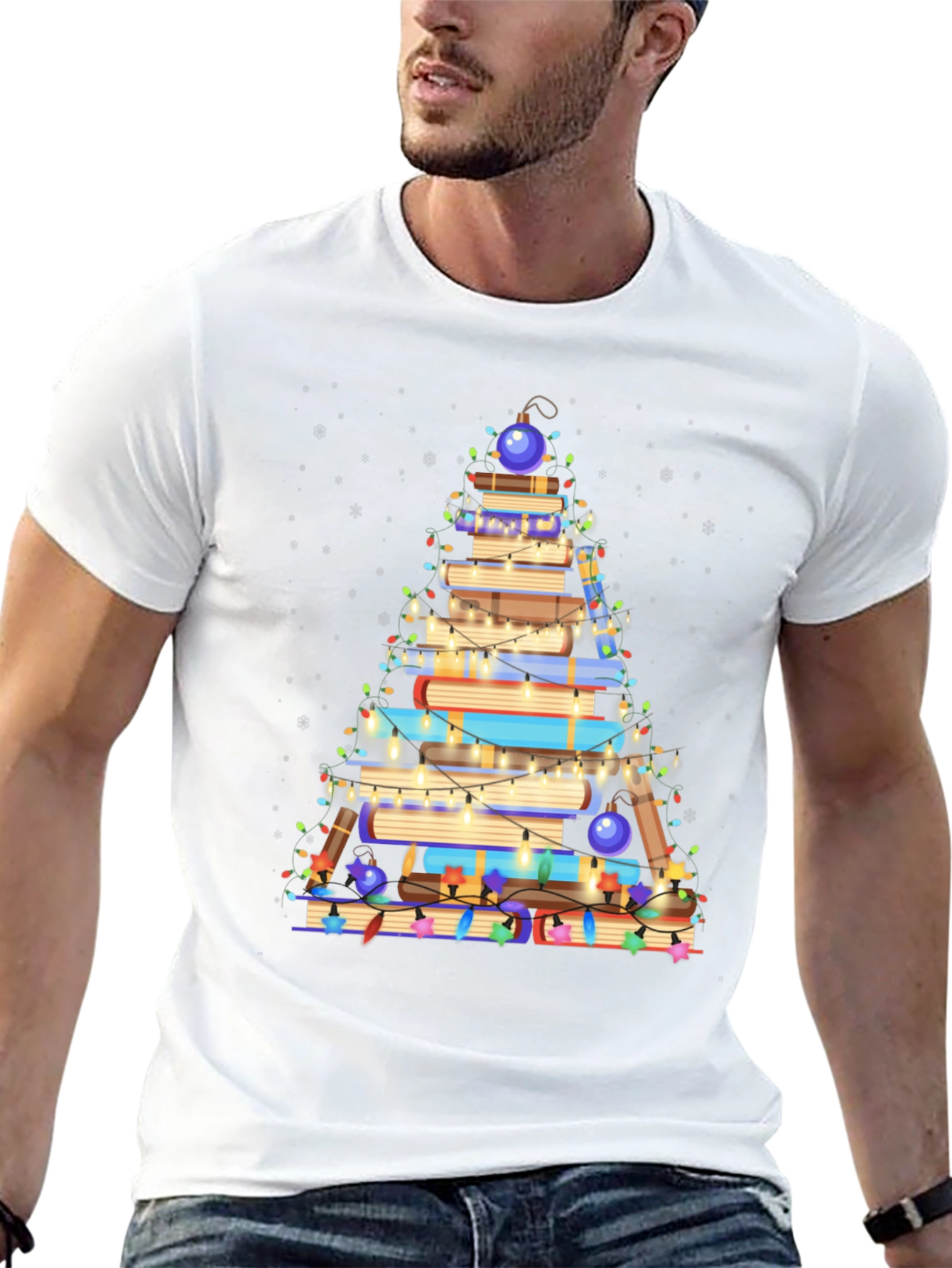 Book Christmas Tree T-Shirt - Holiday Reader Tee