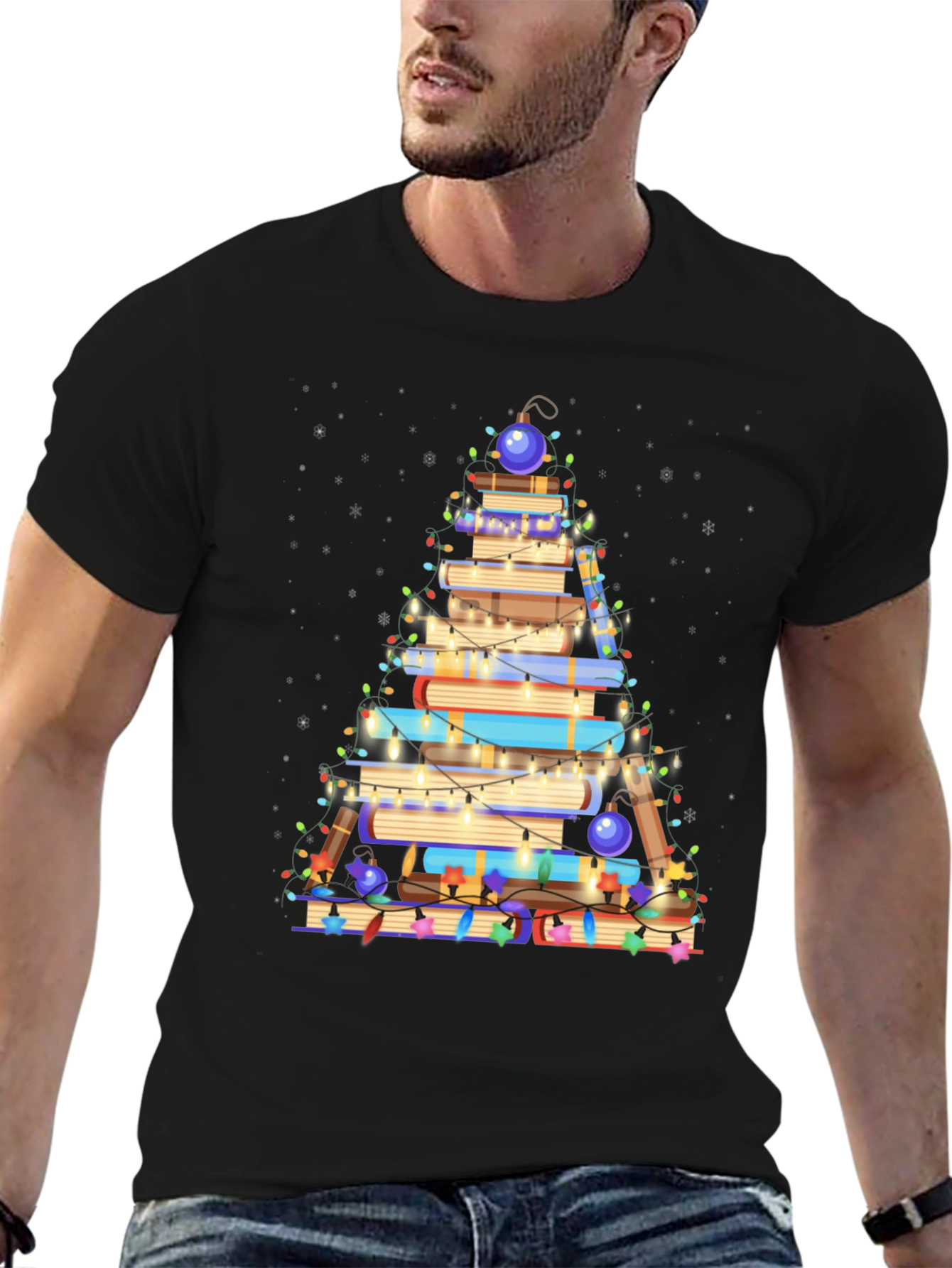 Book Christmas Tree T-Shirt - Holiday Reader Tee