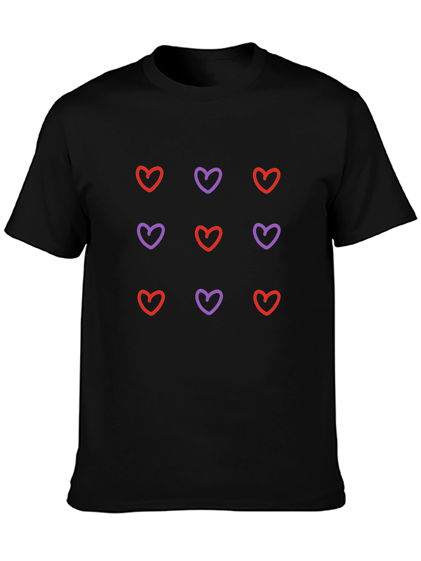 Heart Pattern Black T-Shirt - Casual Style