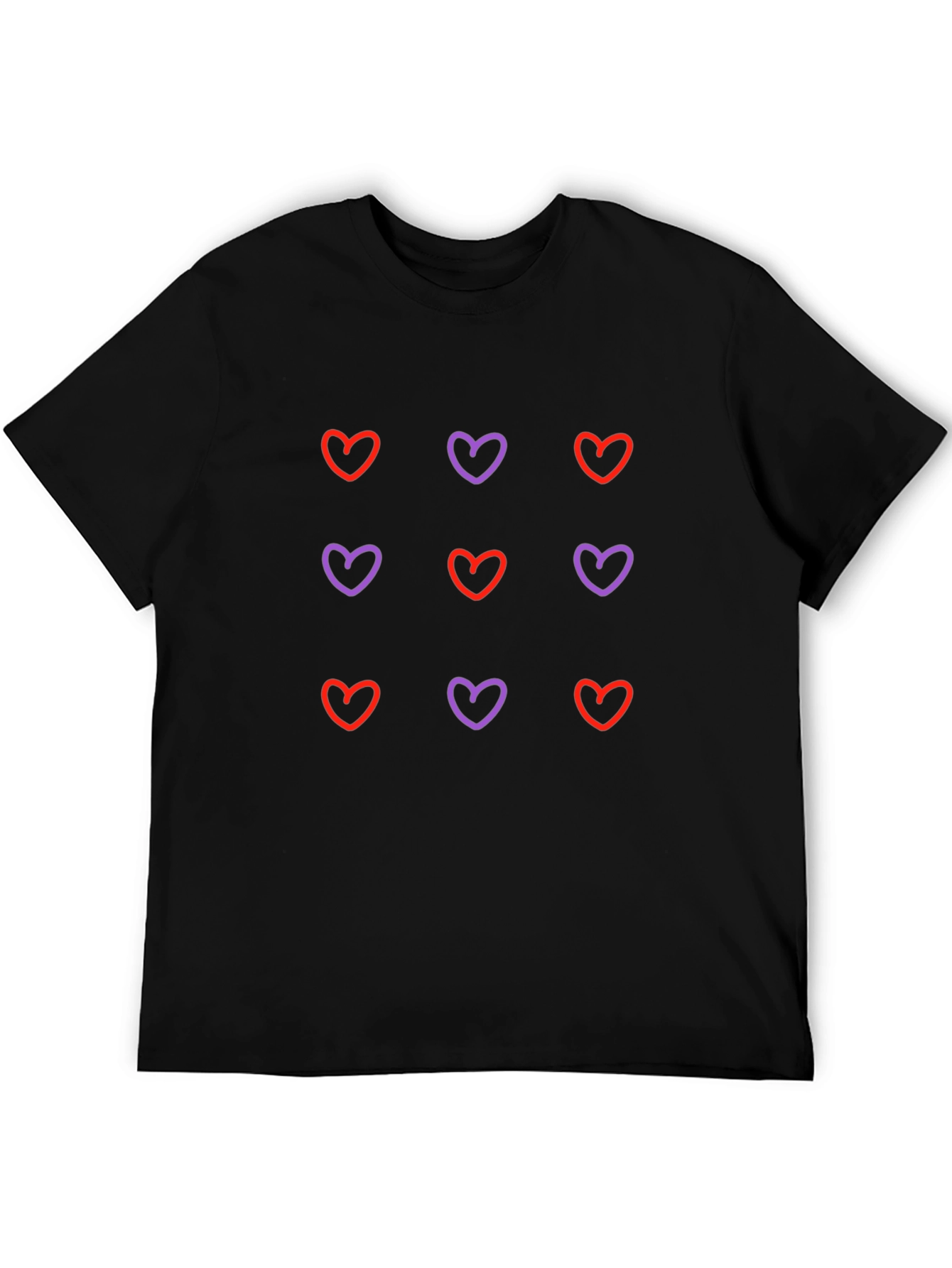 Heart Pattern Black T-Shirt - Casual Style