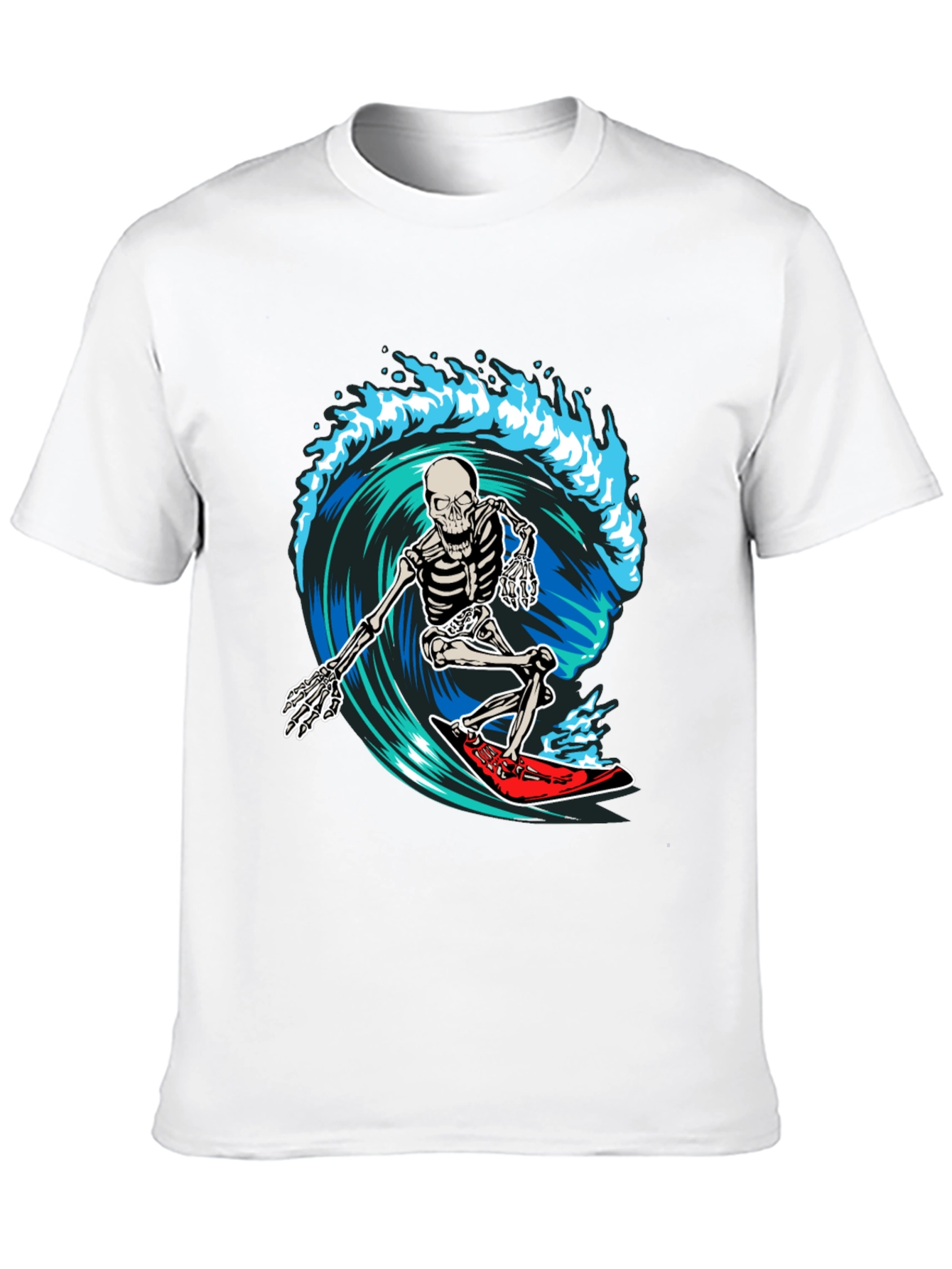 Skeleton Surfing Wave Graphic T-Shirt
