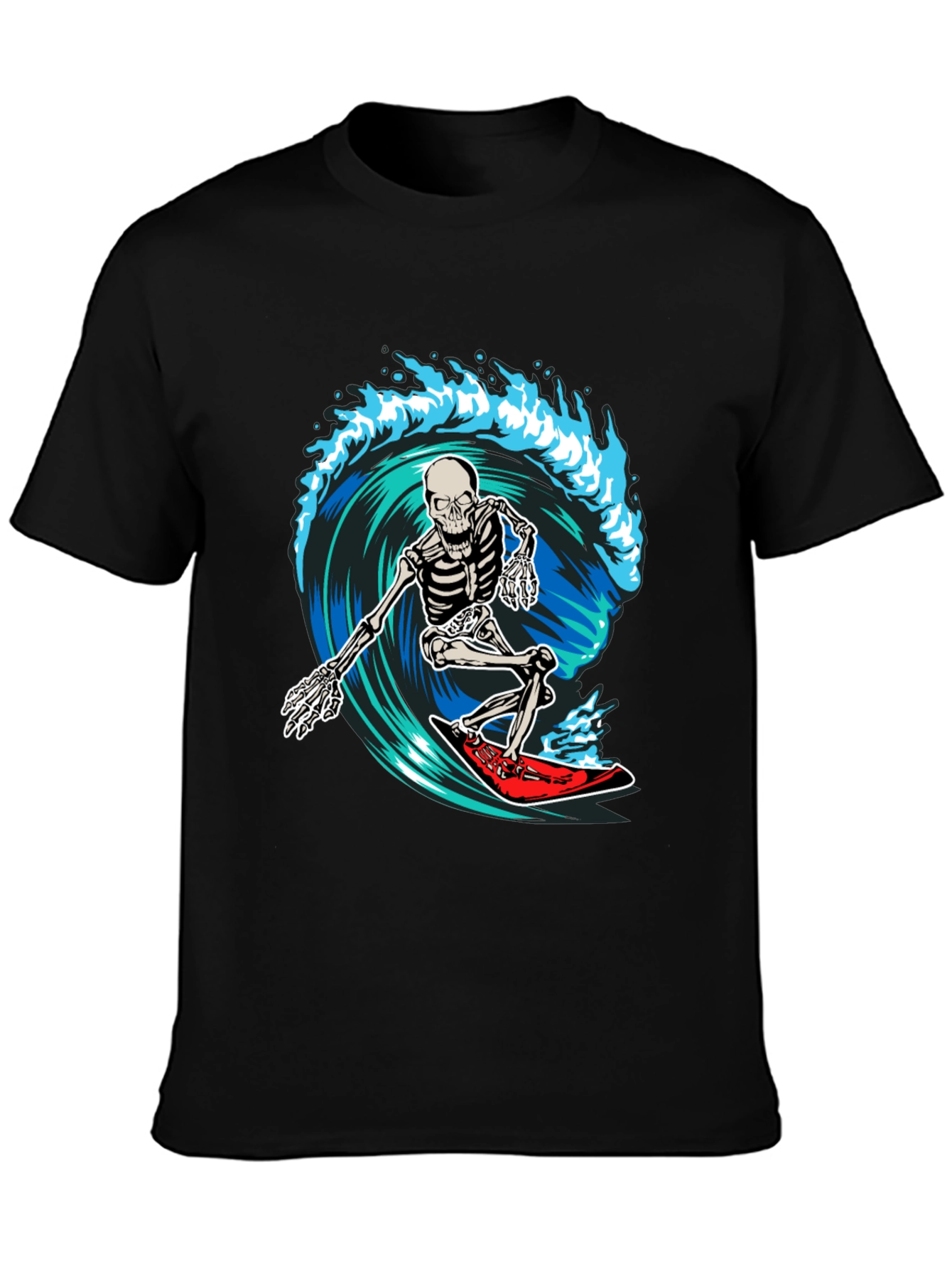 Skeleton Surfing Wave Graphic T-Shirt