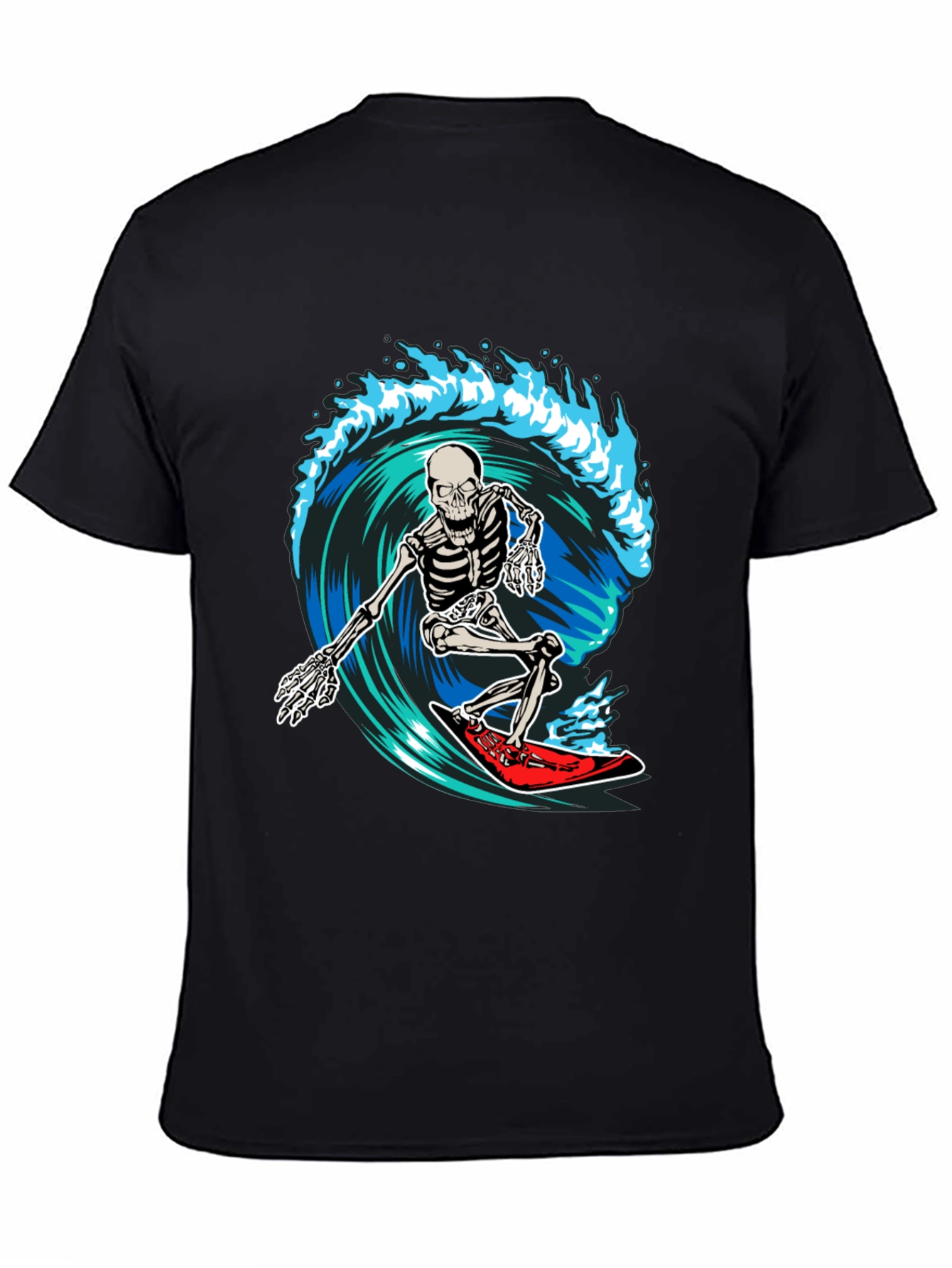 Skeleton Surfing Wave Graphic T-Shirt