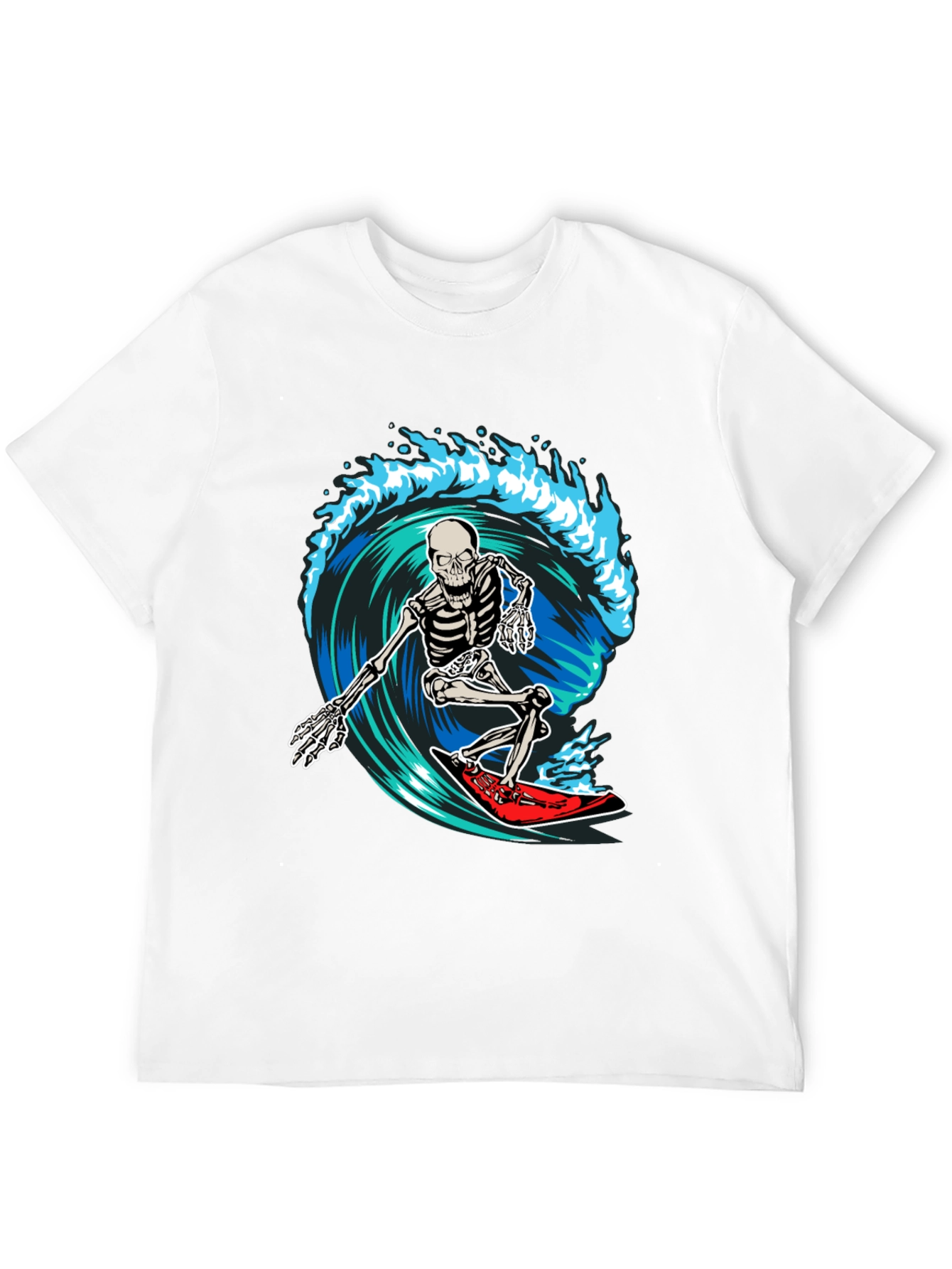 Skeleton Surfing Wave Graphic T-Shirt