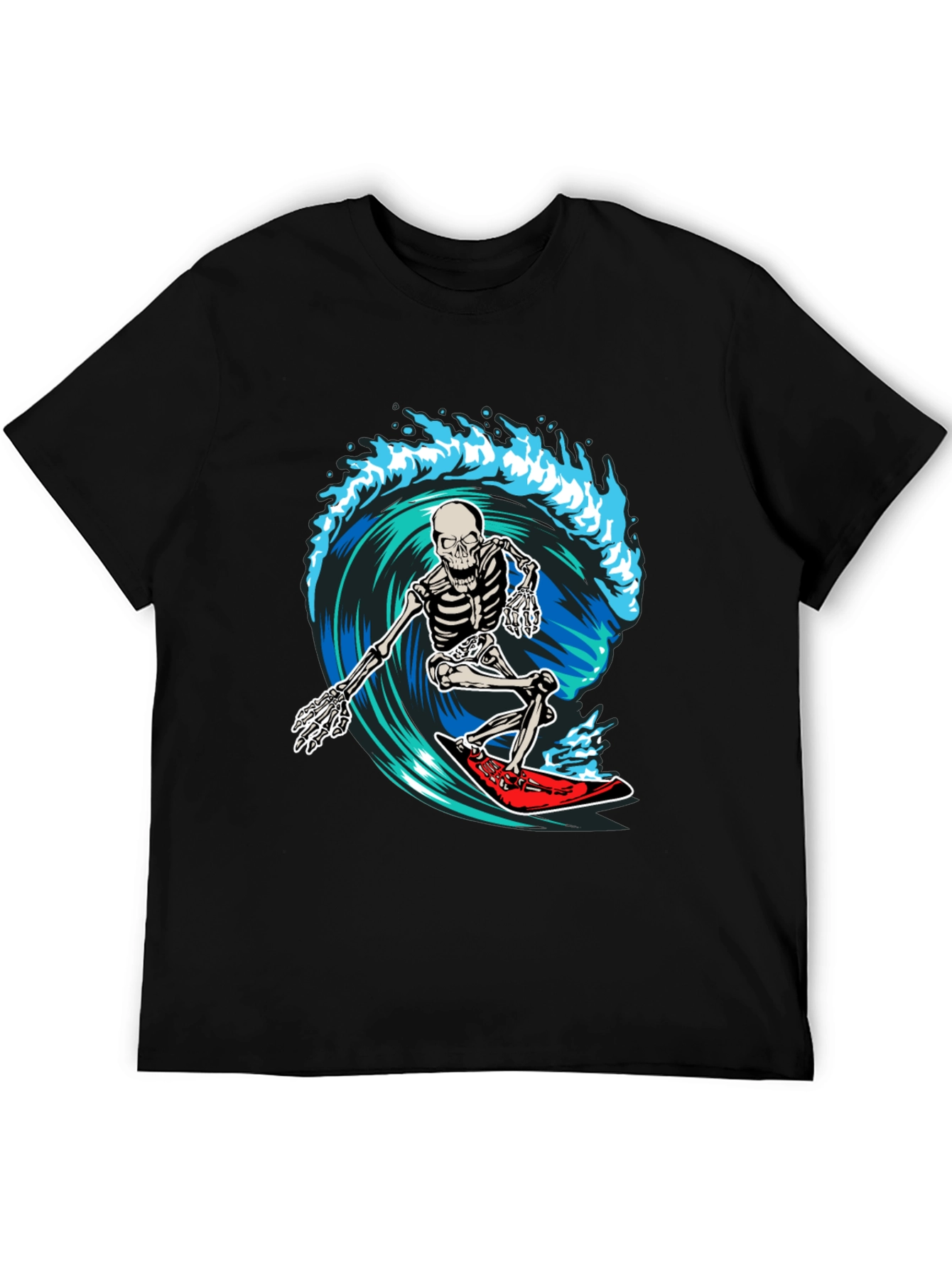 Skeleton Surfing Wave Graphic T-Shirt
