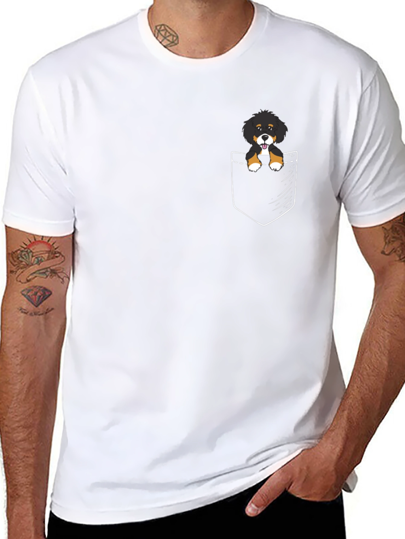 Cute Dog in Pocket Black T-Shirt