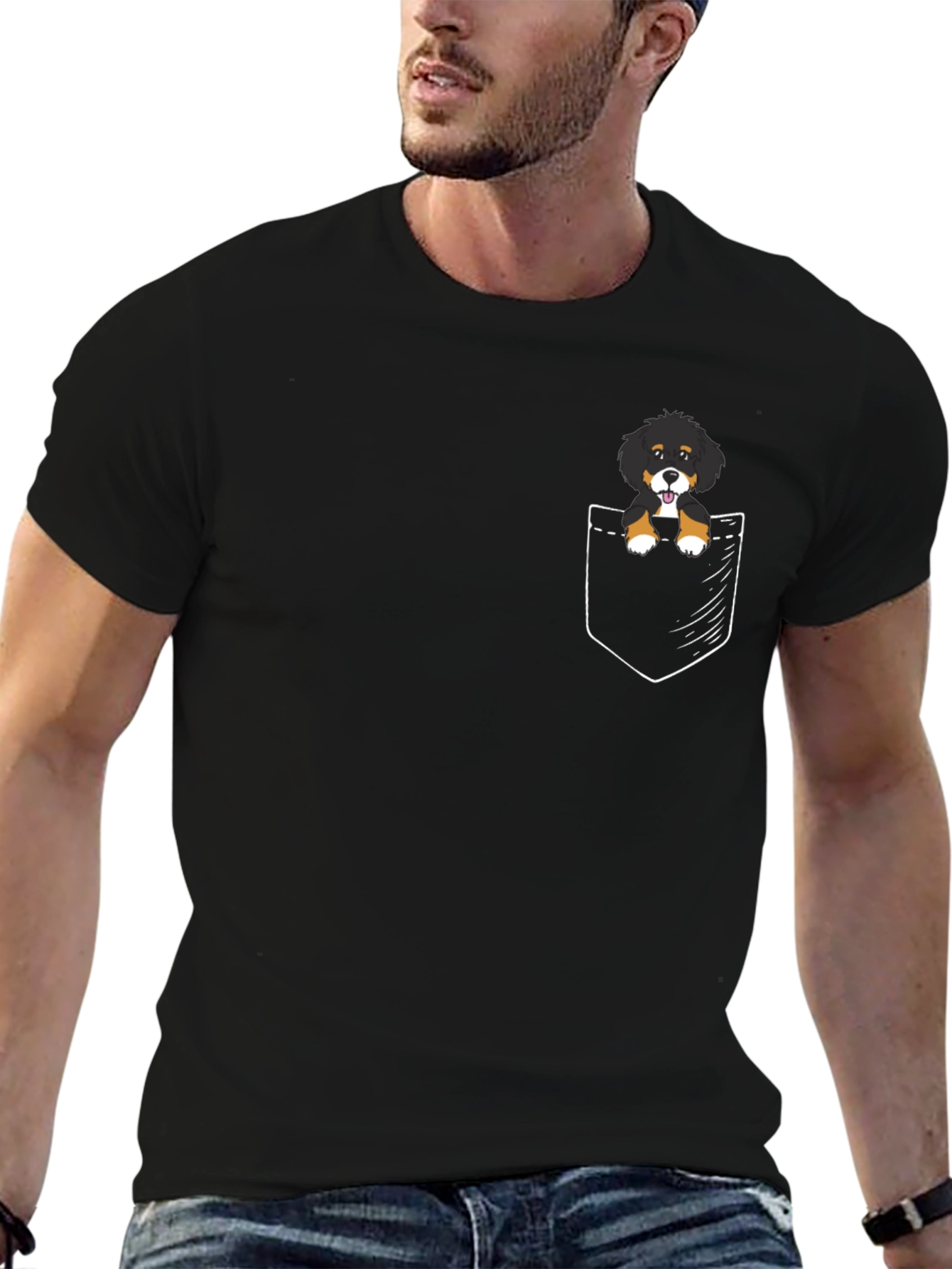 Cute Dog in Pocket Black T-Shirt