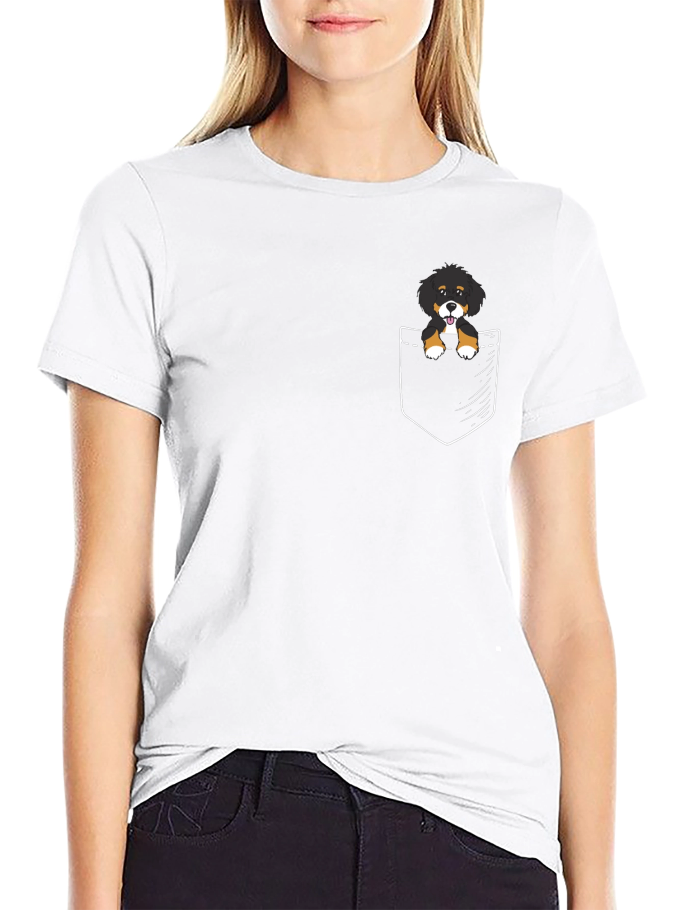 Cute Dog in Pocket Black T-Shirt