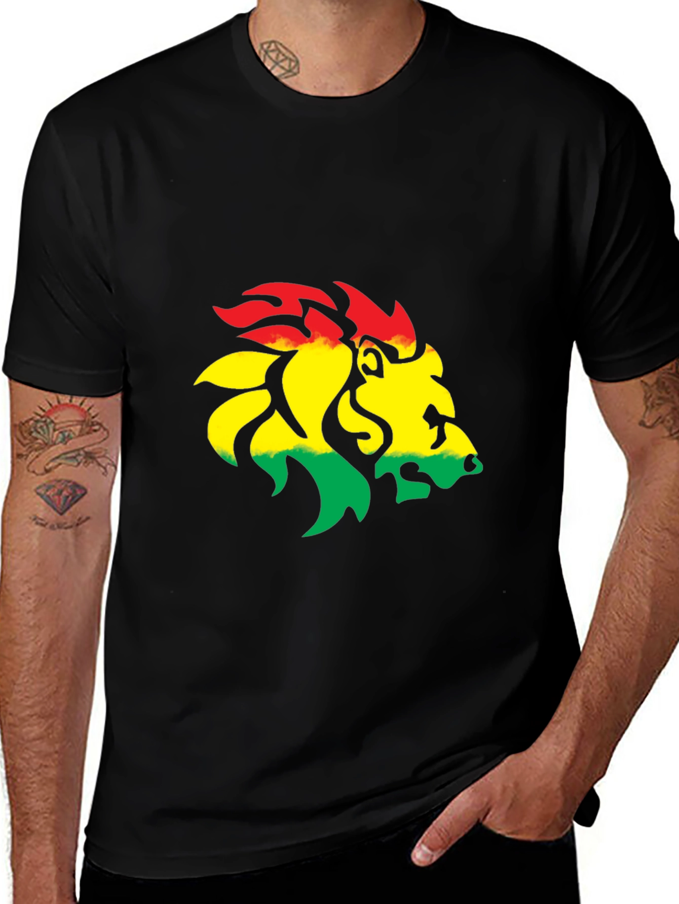 Rasta Lion Graphic Tee - Black Cotton Blend