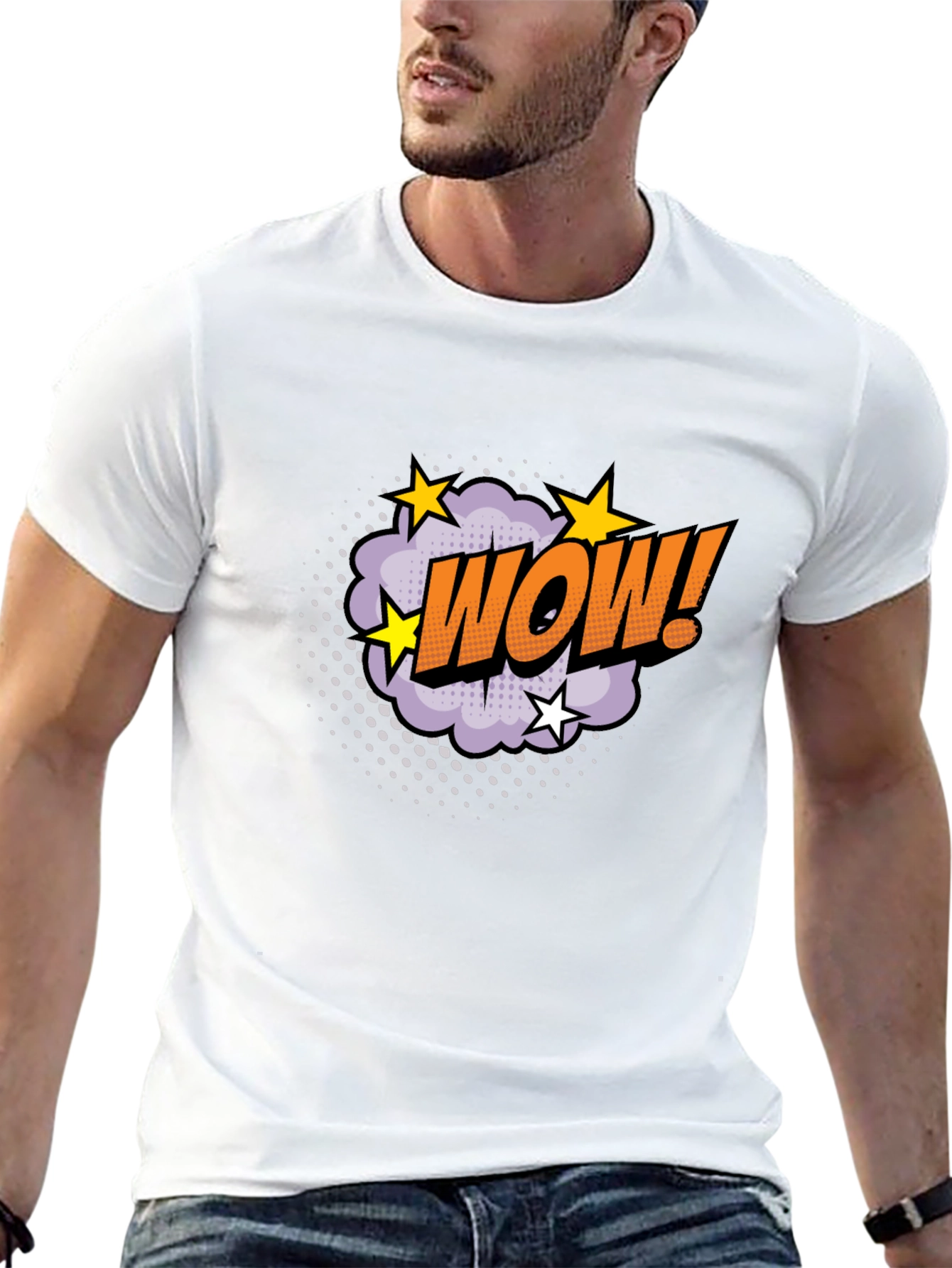 WOW! Graphic Tee - Comic Book Style Black T-Shirt
