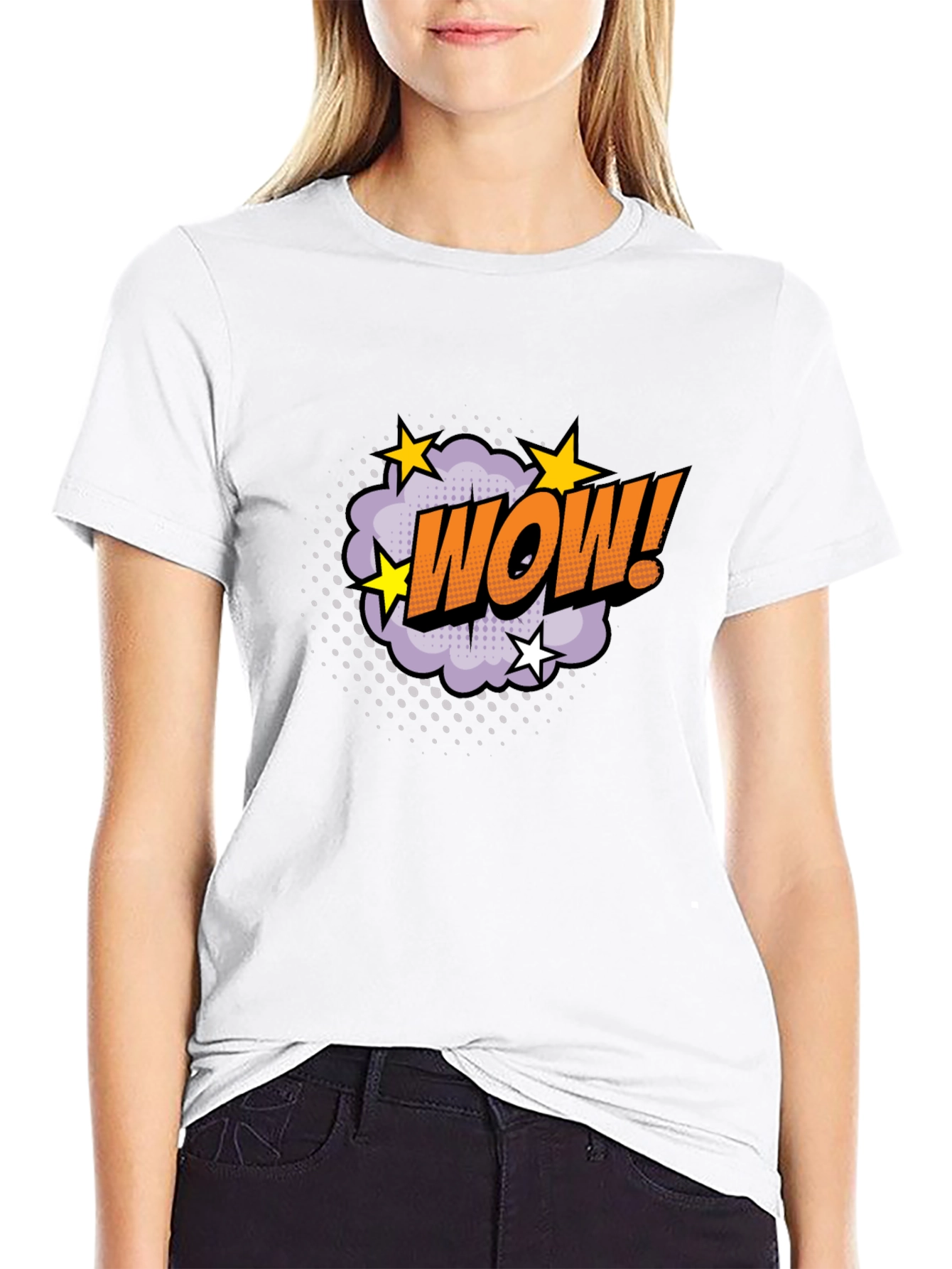 WOW! Graphic Tee - Comic Book Style Black T-Shirt