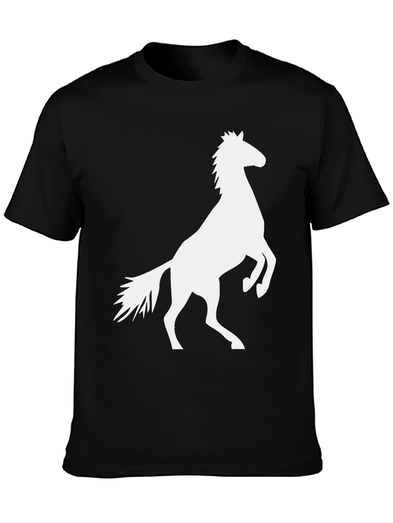 Black T-Shirt with White Horse Graphic