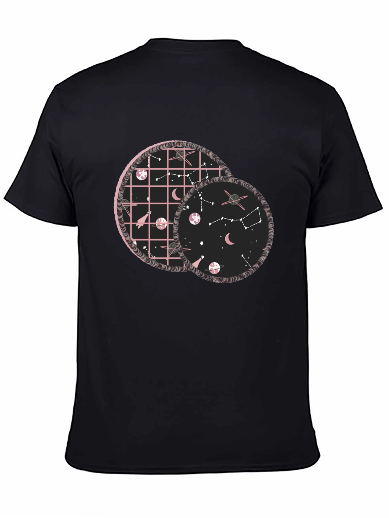 Celestial Circles Graphic Tee - Black Cotton Comfort