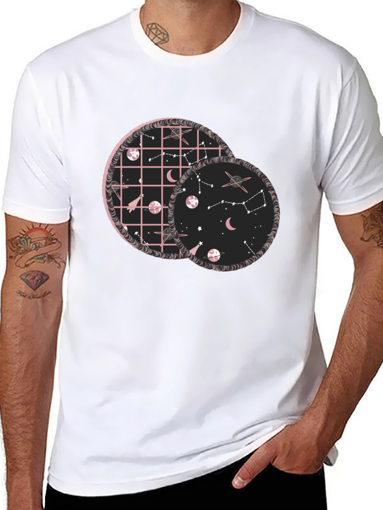 Celestial Circles Graphic Tee - Black Cotton Comfort