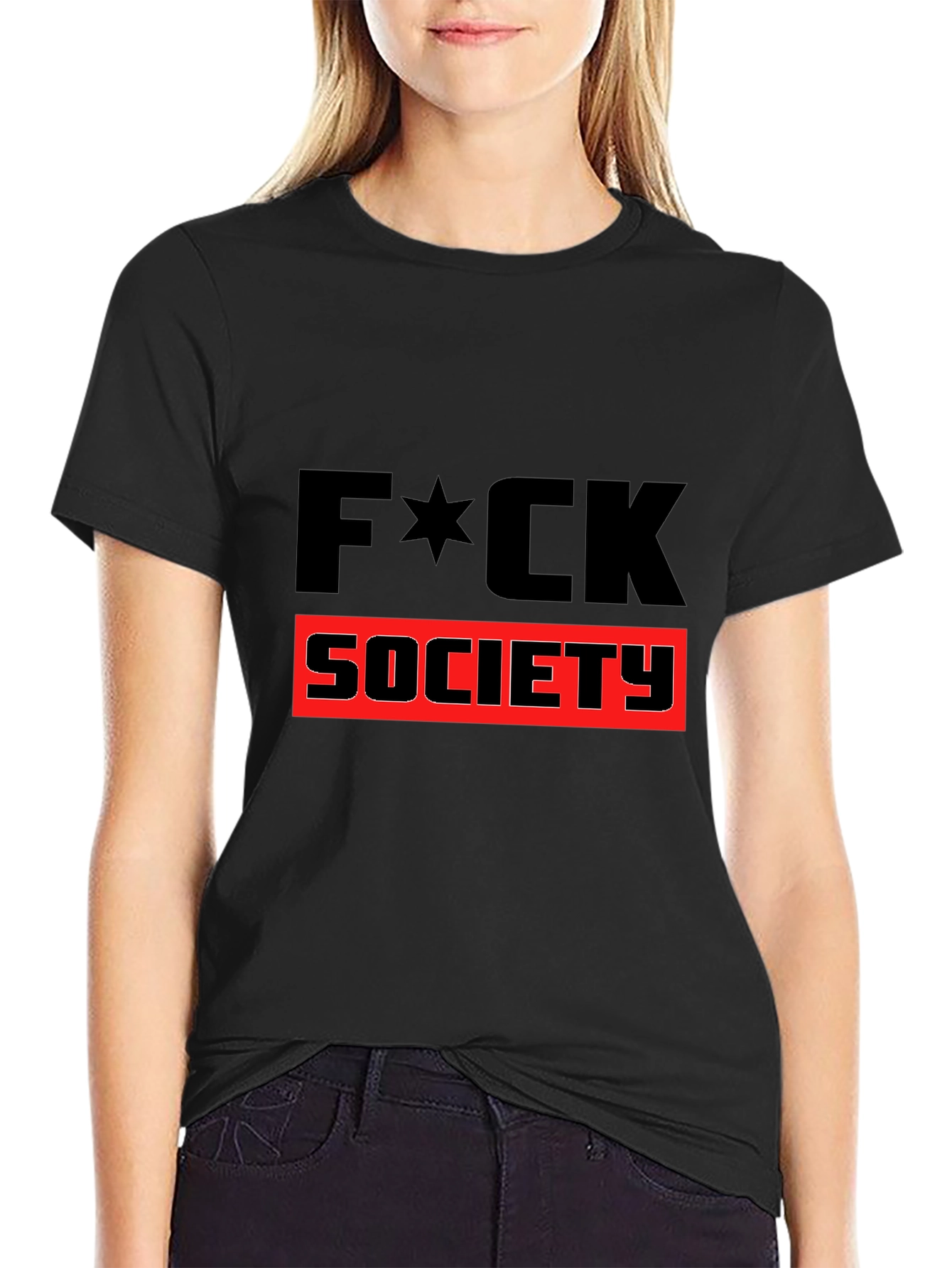 Edgy F*CK SOCIETY Graphic Print Black T-Shirt