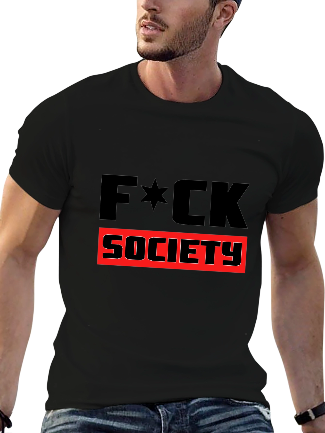 Edgy F*CK SOCIETY Graphic Print Black T-Shirt