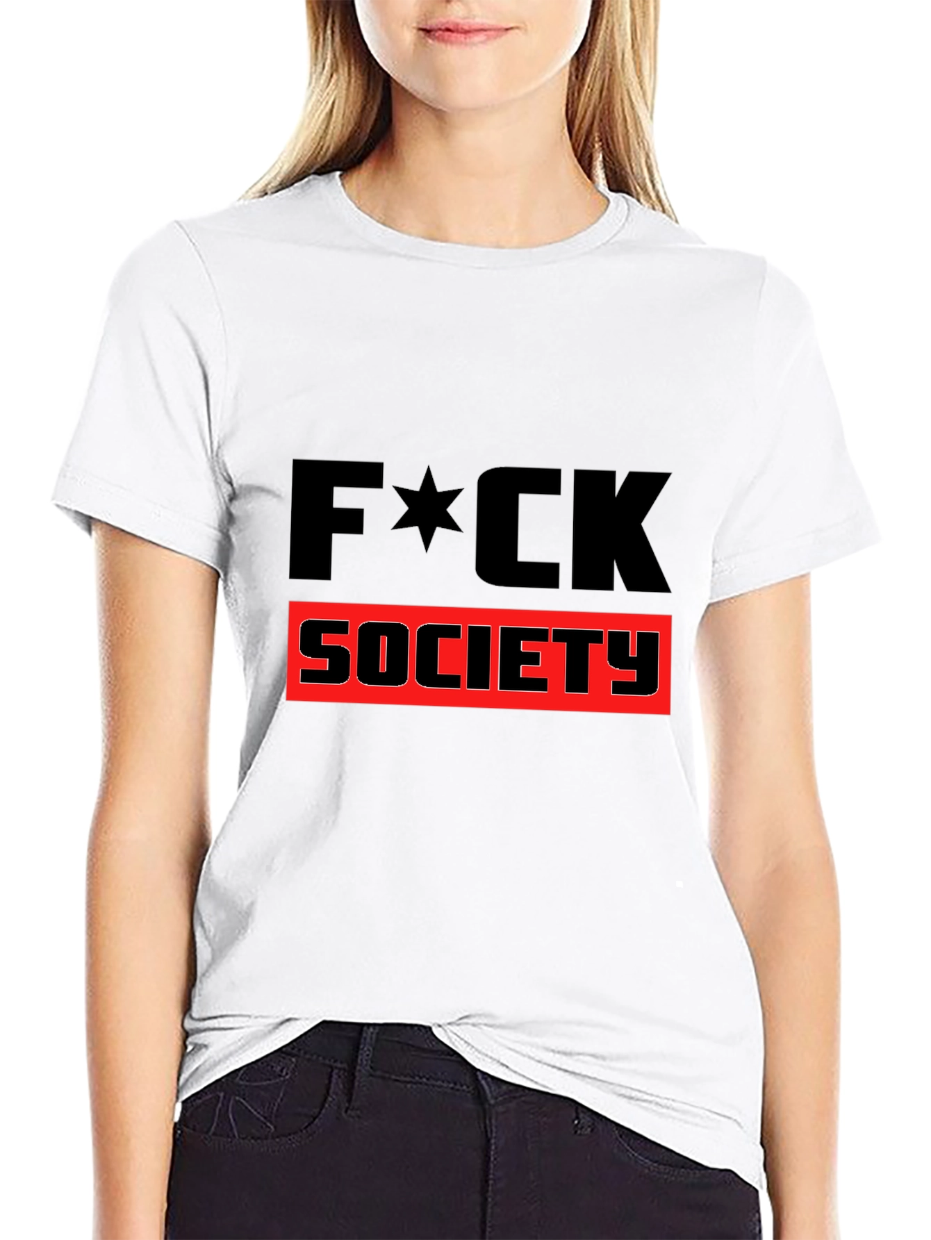 Edgy F*CK SOCIETY Graphic Print Black T-Shirt
