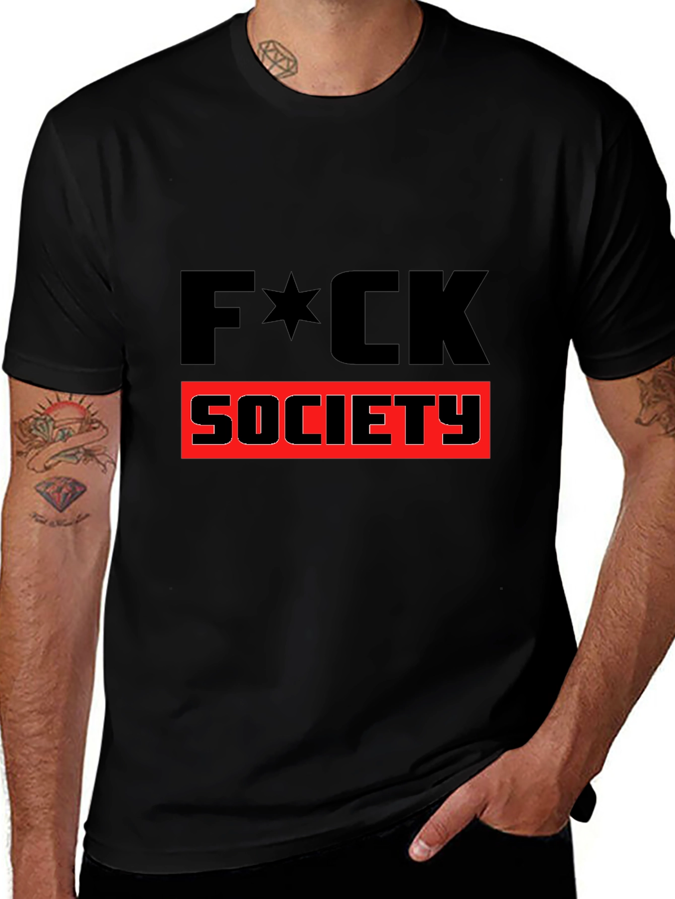 Edgy F*CK SOCIETY Graphic Print Black T-Shirt
