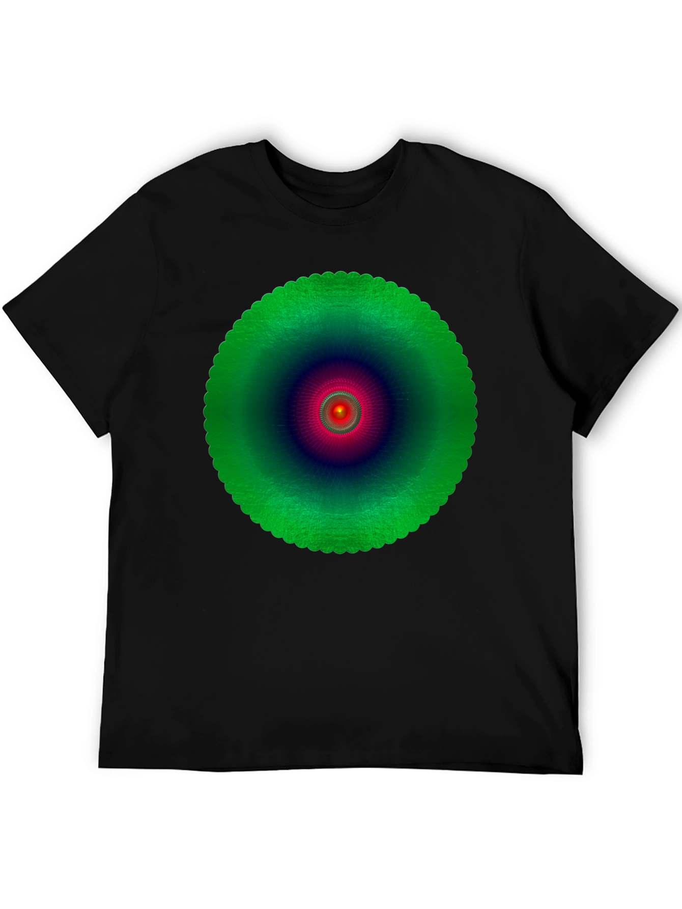 Abstract Green Mandala Graphic Black T-Shirt