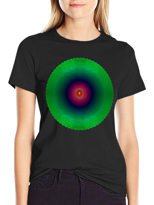 Abstract Green Mandala Graphic Black T-Shirt