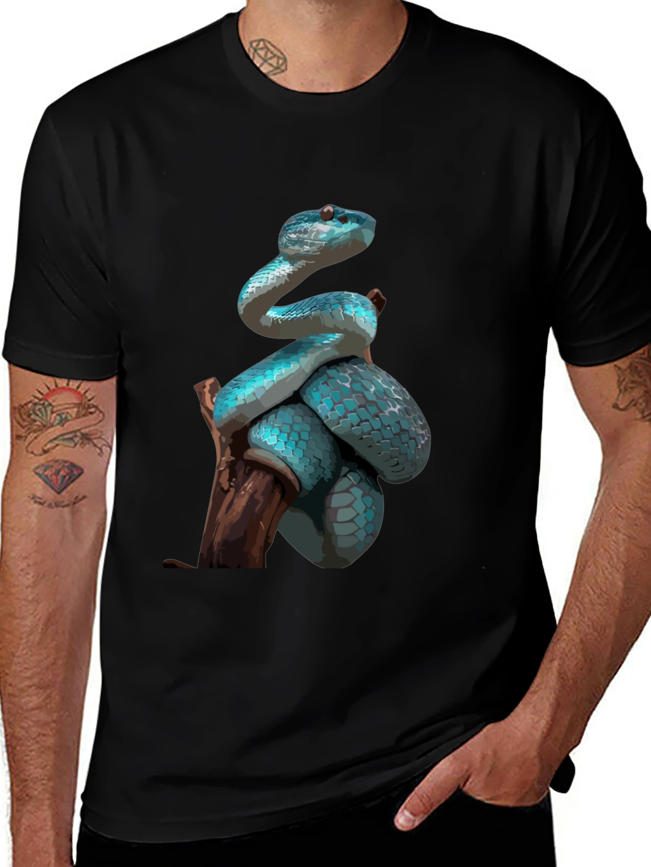 Blue Snake Graphic Tee - Stylish Mens Casual Shirt