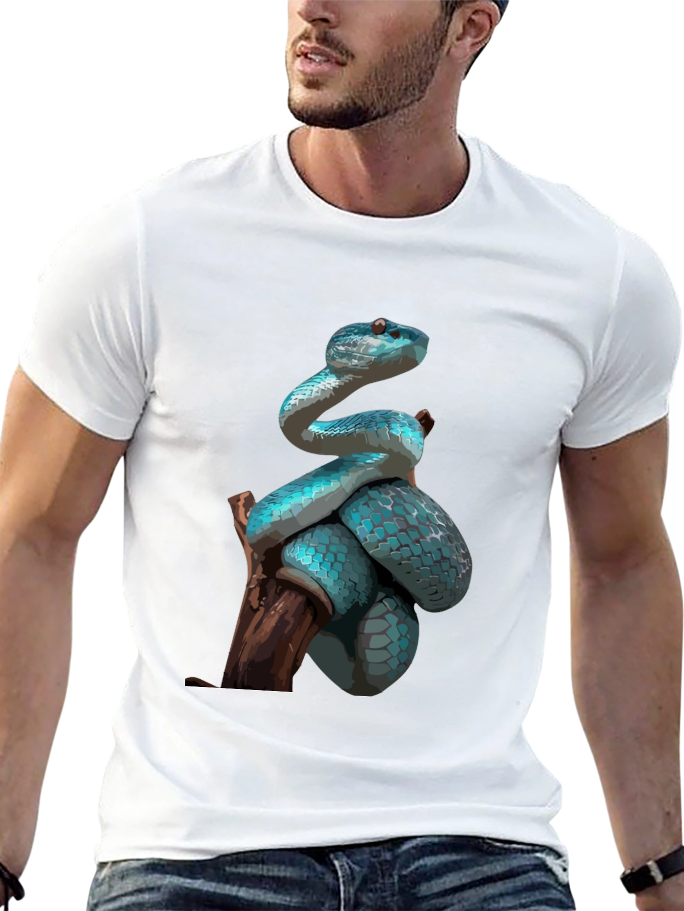 Blue Snake Graphic Tee - Stylish Mens Casual Shirt