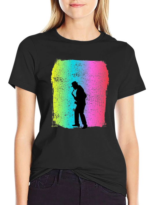 Jazz Saxophone Player Graphic Tee - Cool Colorful Design