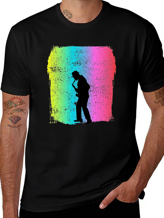 Jazz Saxophone Player Graphic Tee - Cool Colorful Design