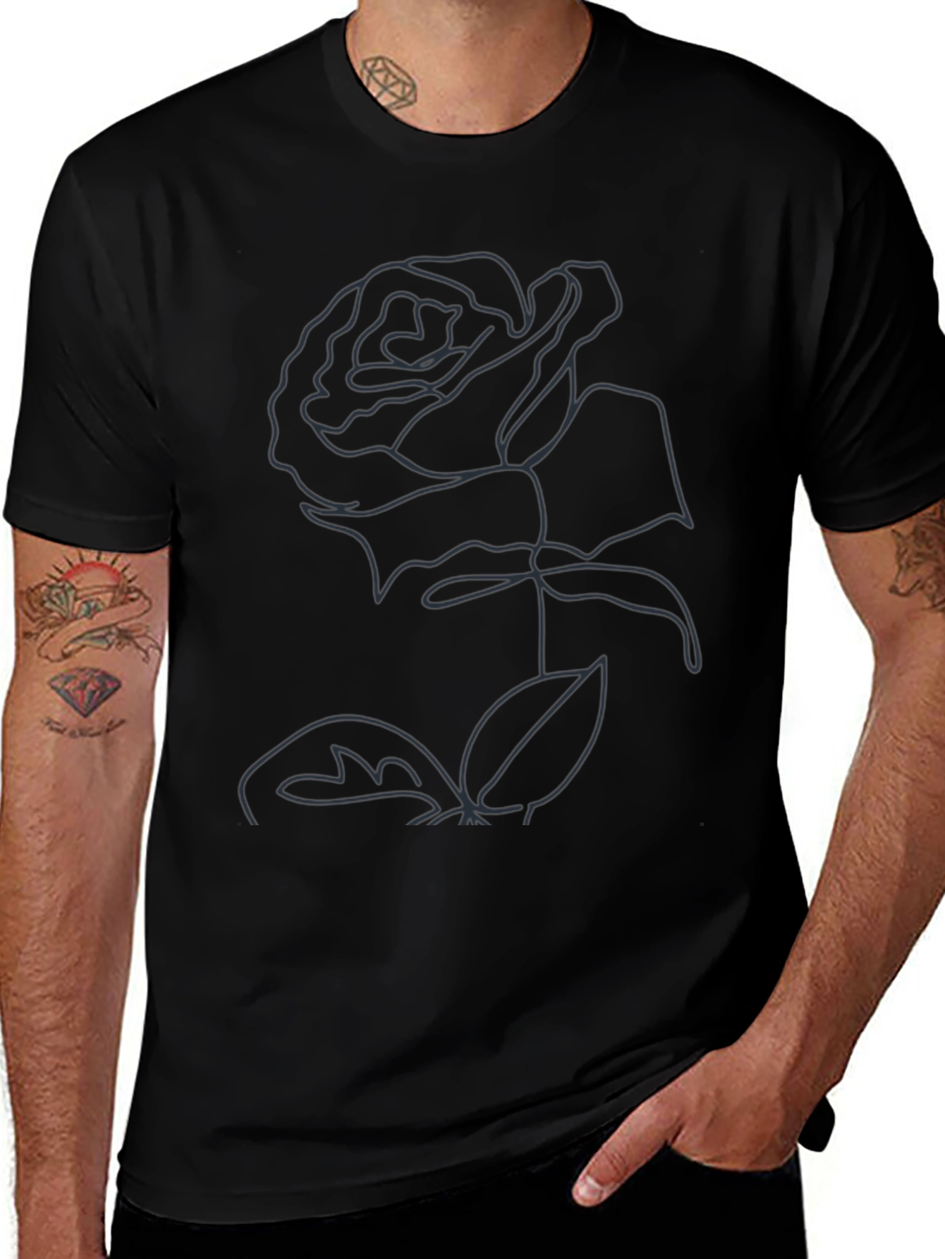 Minimalist Rose Outline Graphic Tee