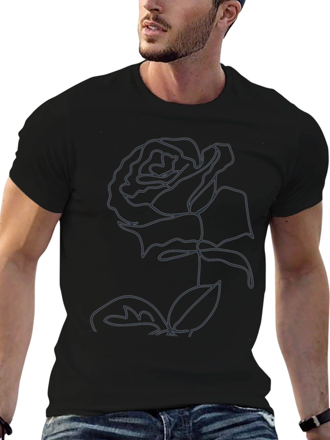 Minimalist Rose Outline Graphic Tee