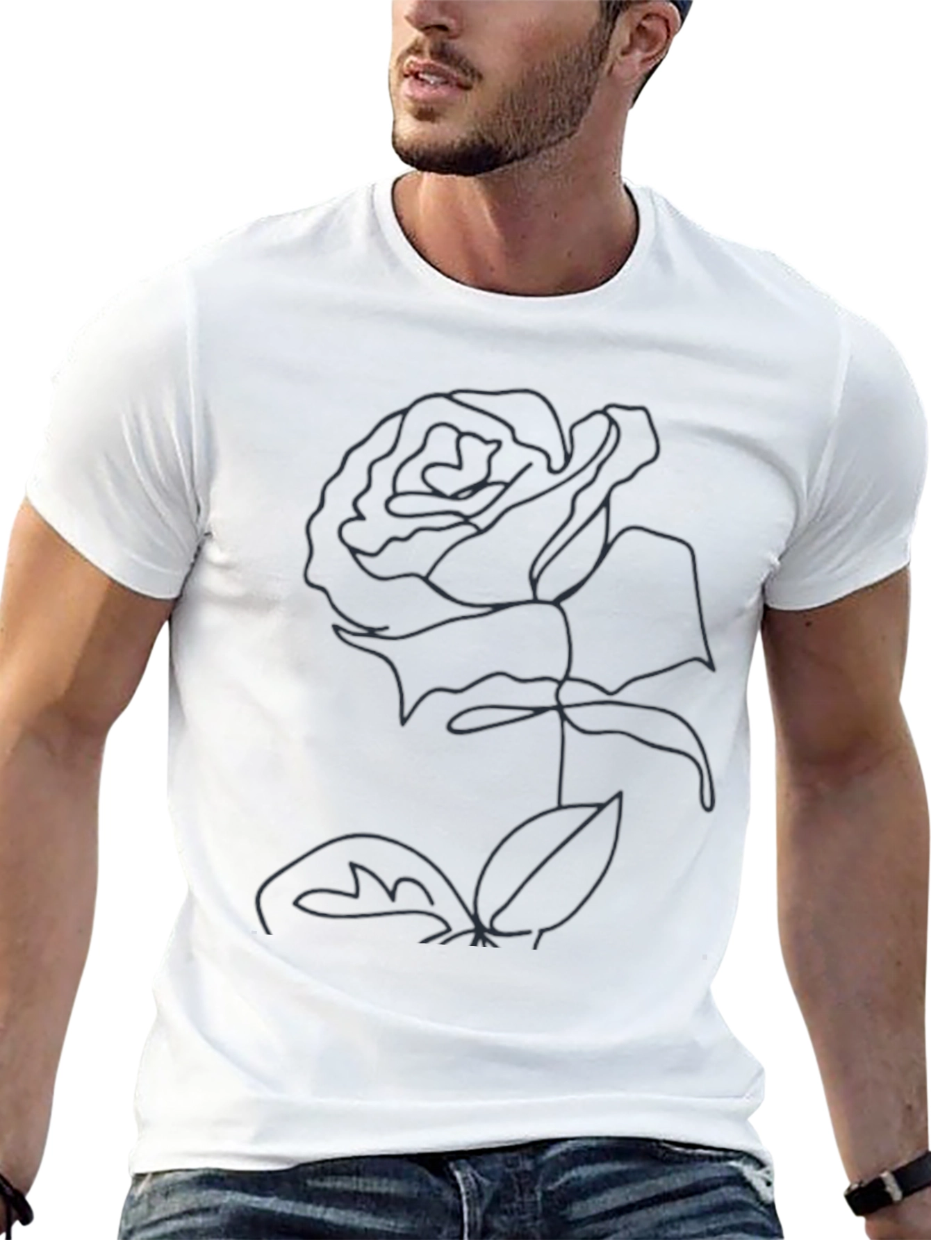 Minimalist Rose Outline Graphic Tee