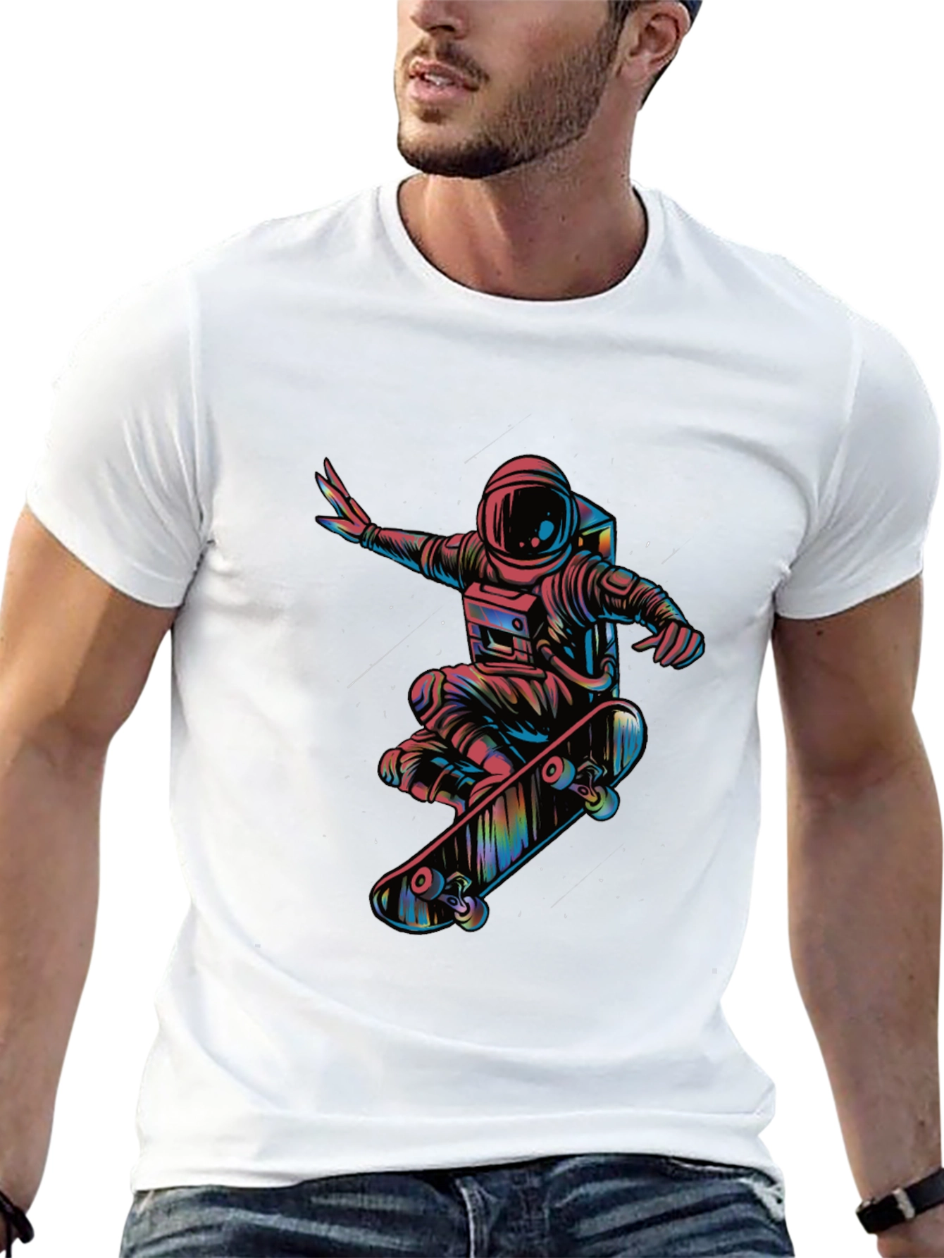 Skateboarding Astronaut Graphic Tee - Black