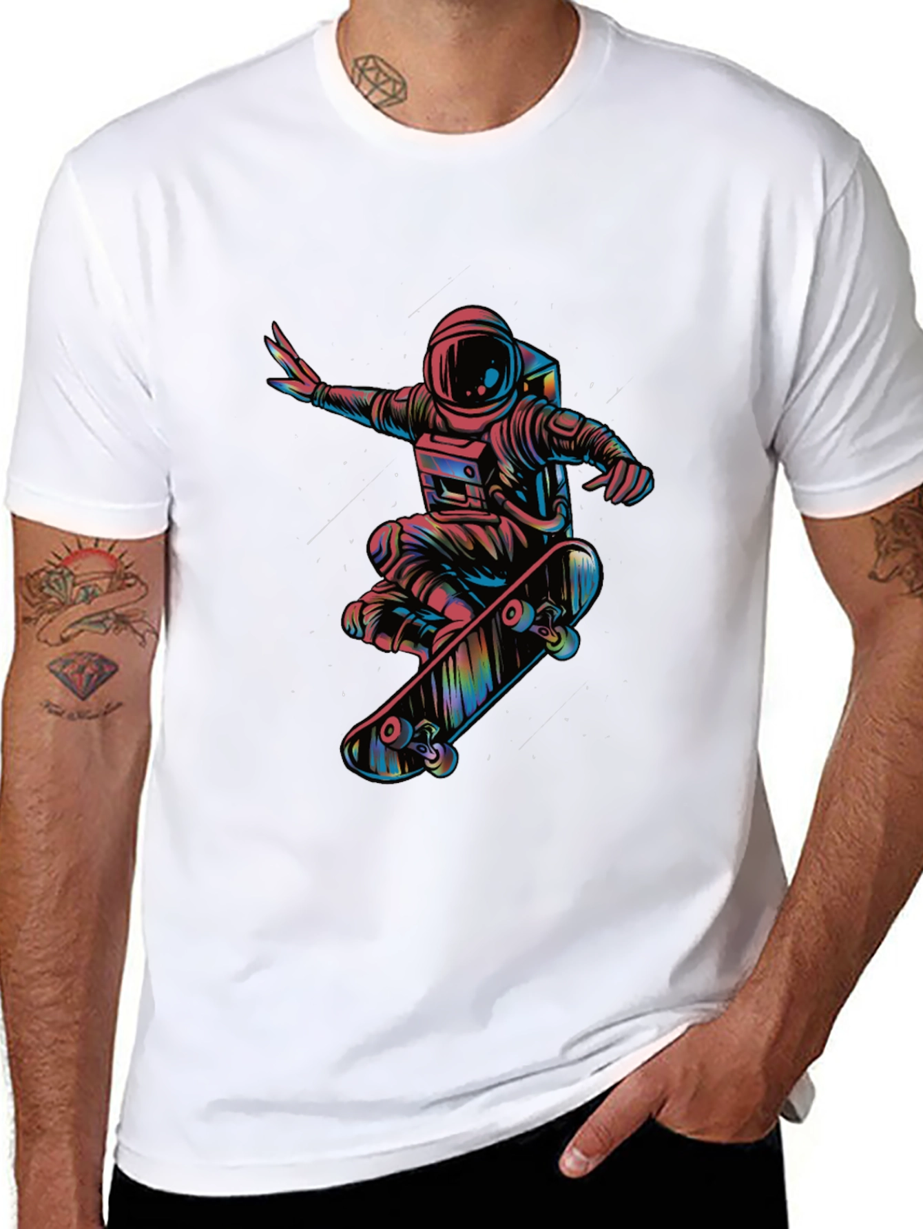 Skateboarding Astronaut Graphic Tee - Black