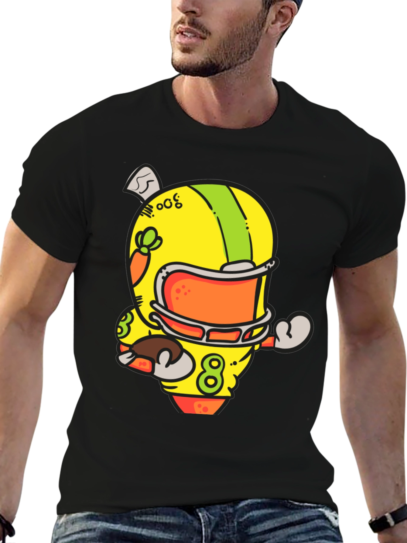 Cartoon Football Helmet Graphic T-Shirt