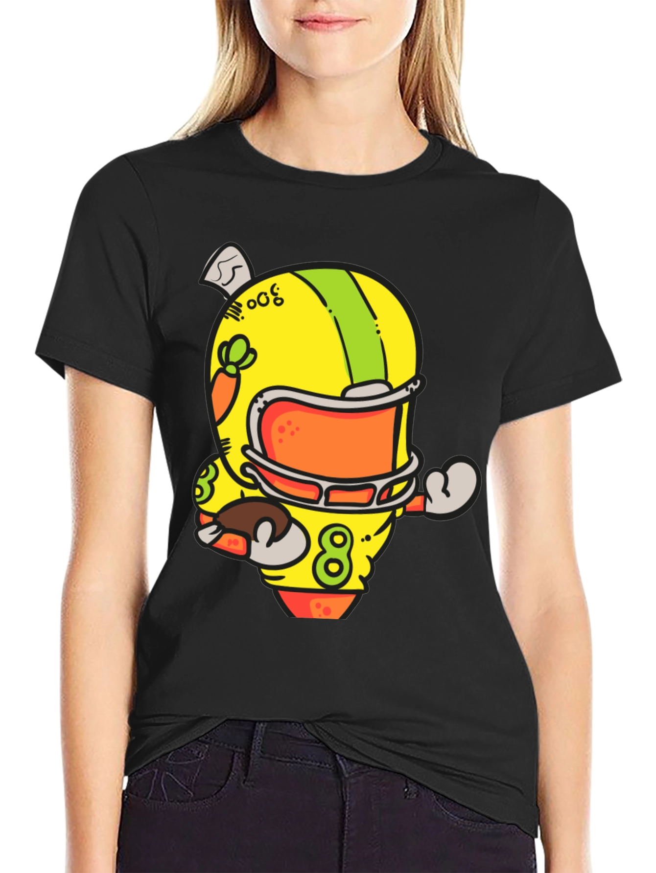 Cartoon Football Helmet Graphic T-Shirt
