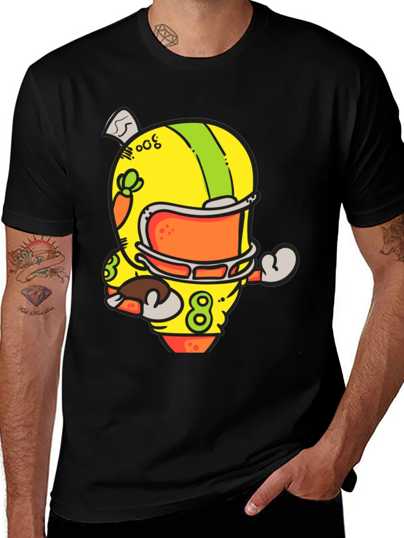 Cartoon Football Helmet Graphic T-Shirt