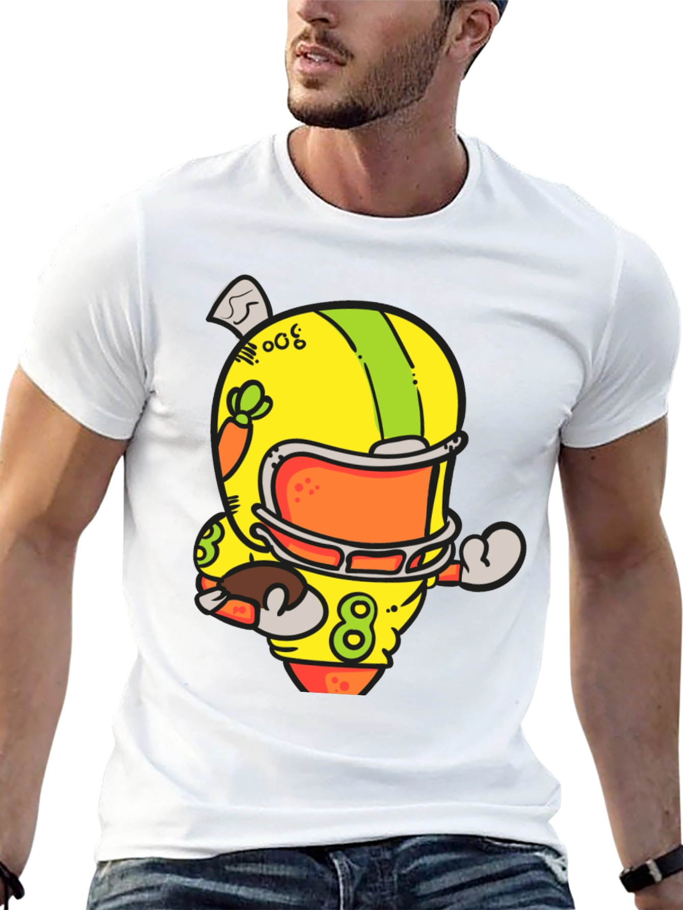 Cartoon Football Helmet Graphic T-Shirt