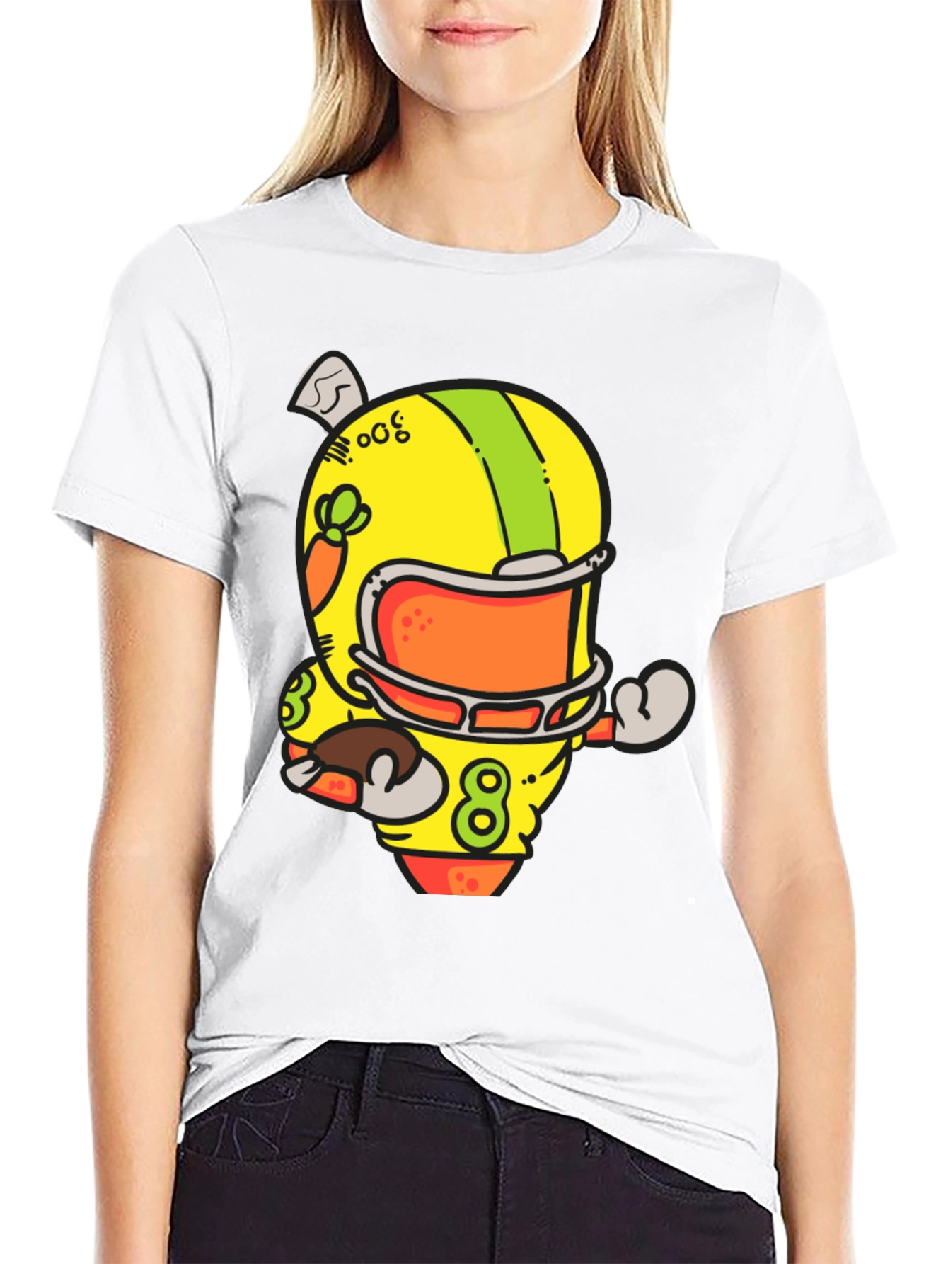 Cartoon Football Helmet Graphic T-Shirt