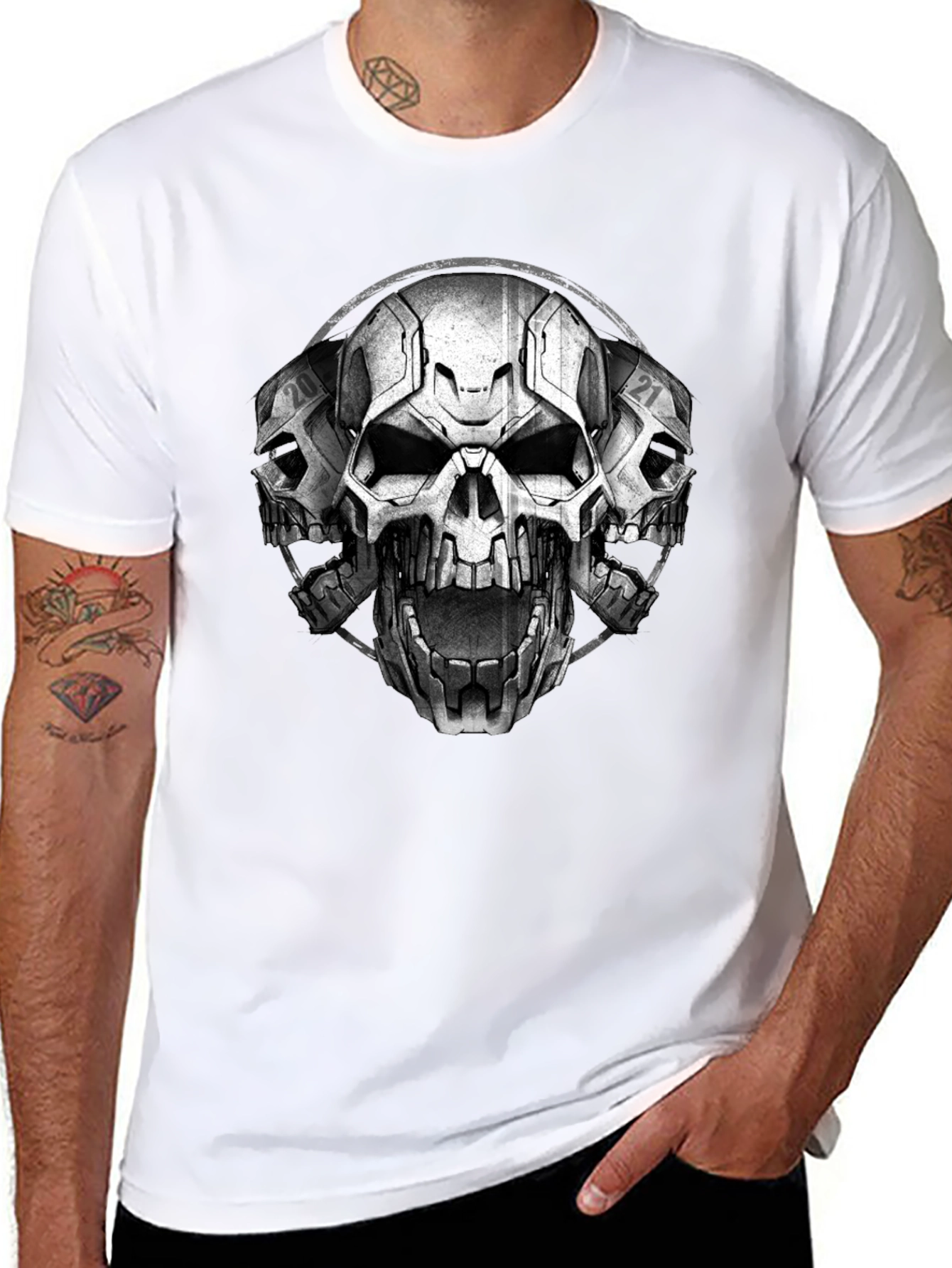Triple Skull Graphic T-Shirt - Mens Black Tee