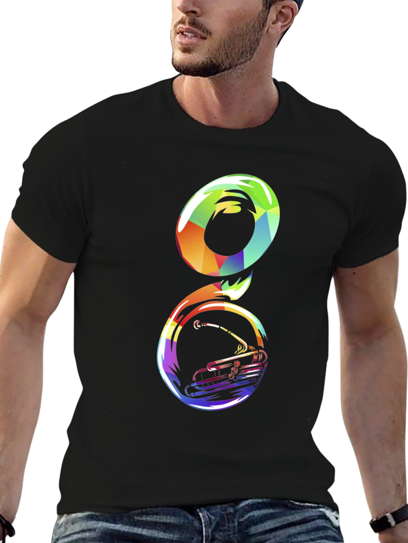 Rainbow Tuba Graphic Tee - Mens Black T-Shirt