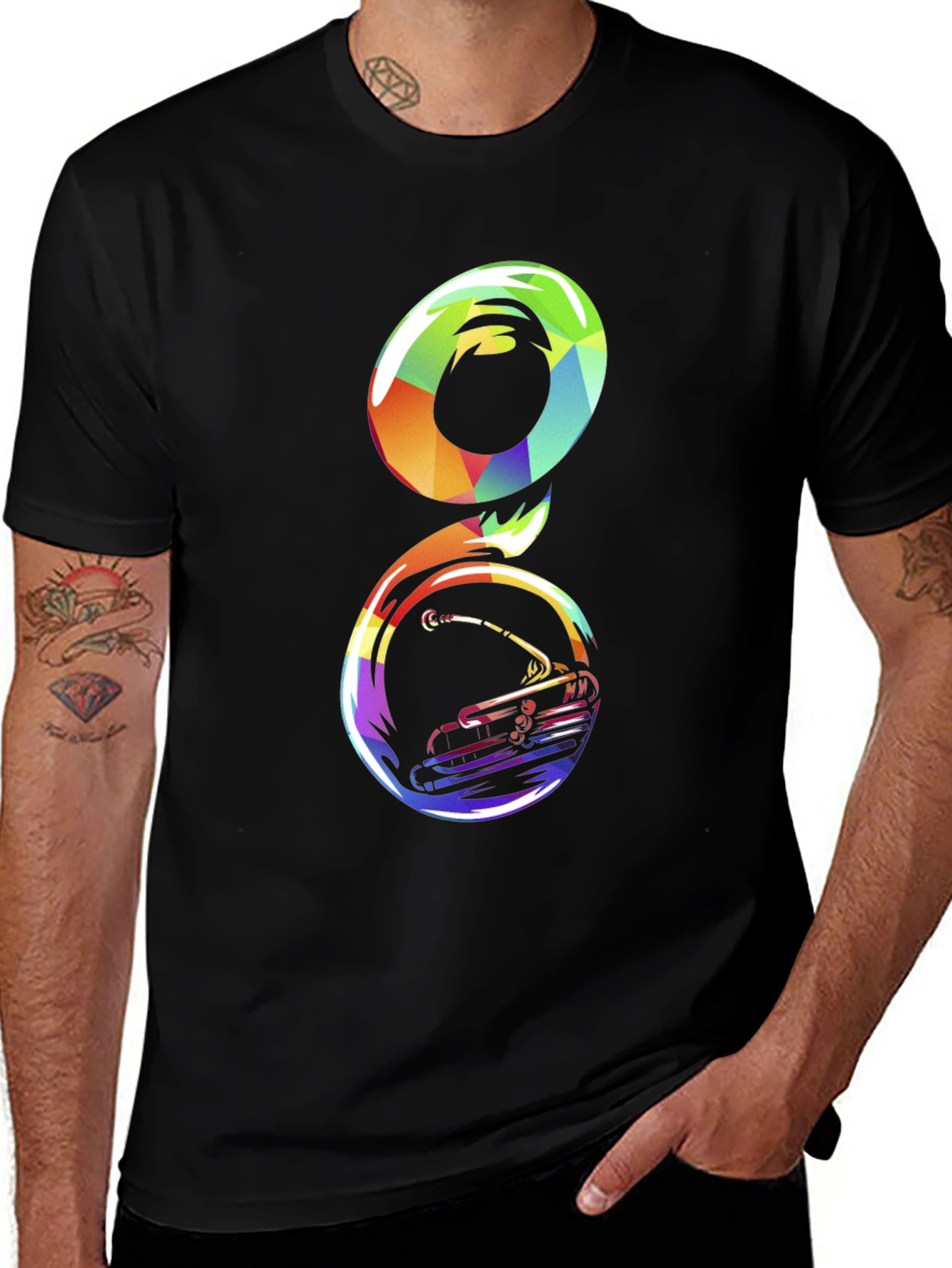 Rainbow Tuba Graphic Tee - Mens Black T-Shirt